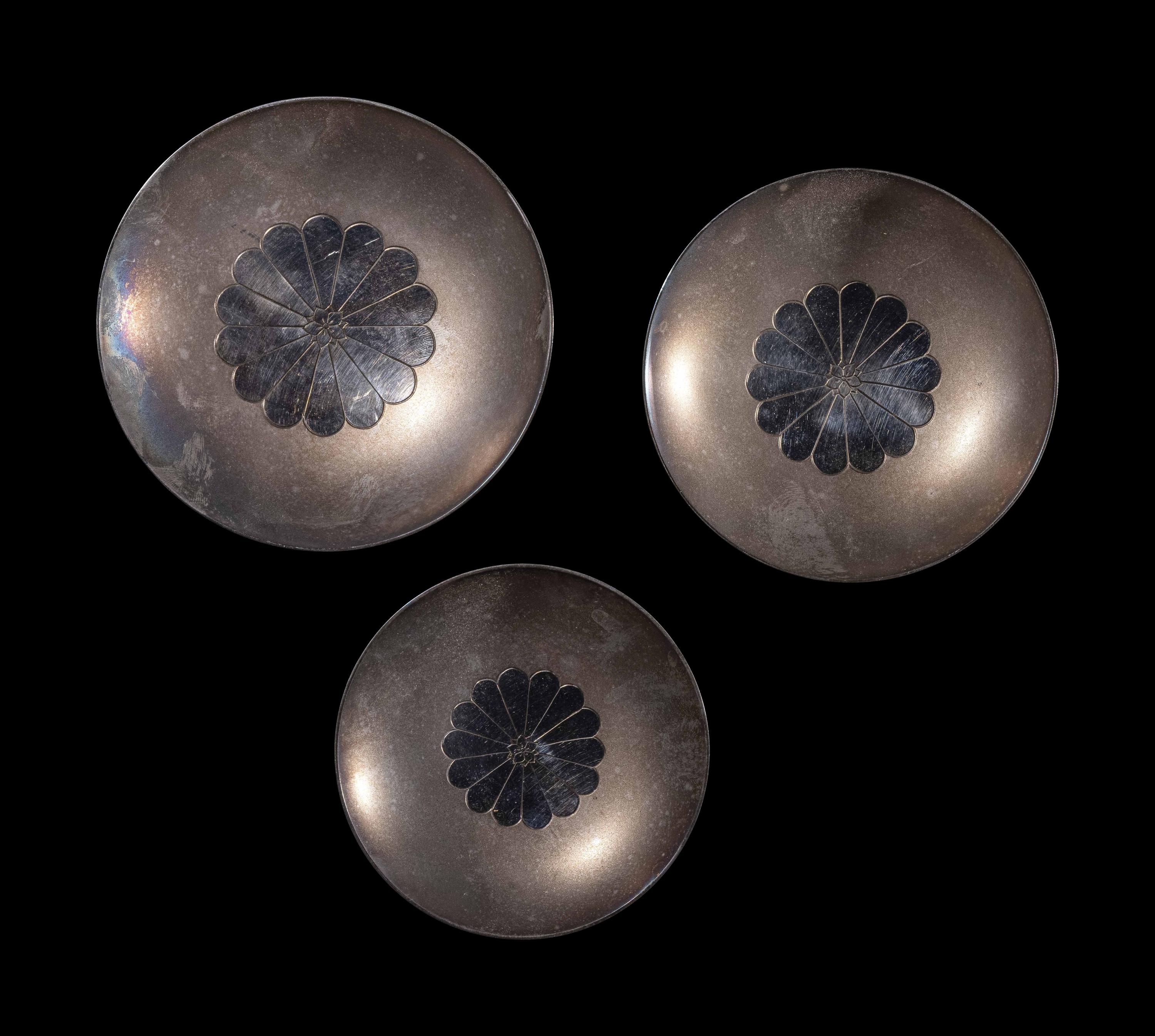 A Set of Three Japanese Silver Sake Cups