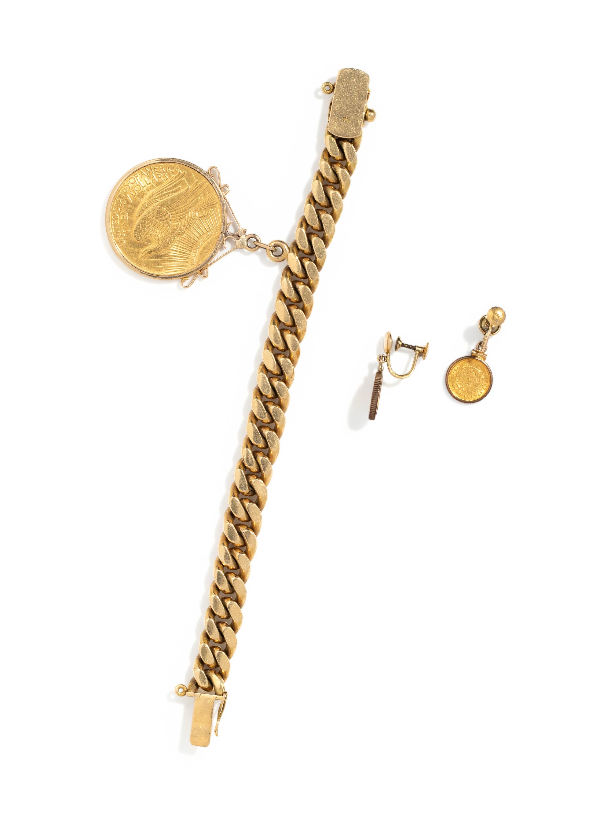 COLLECTION OF YELLOW GOLD AND COIN JEWELRY