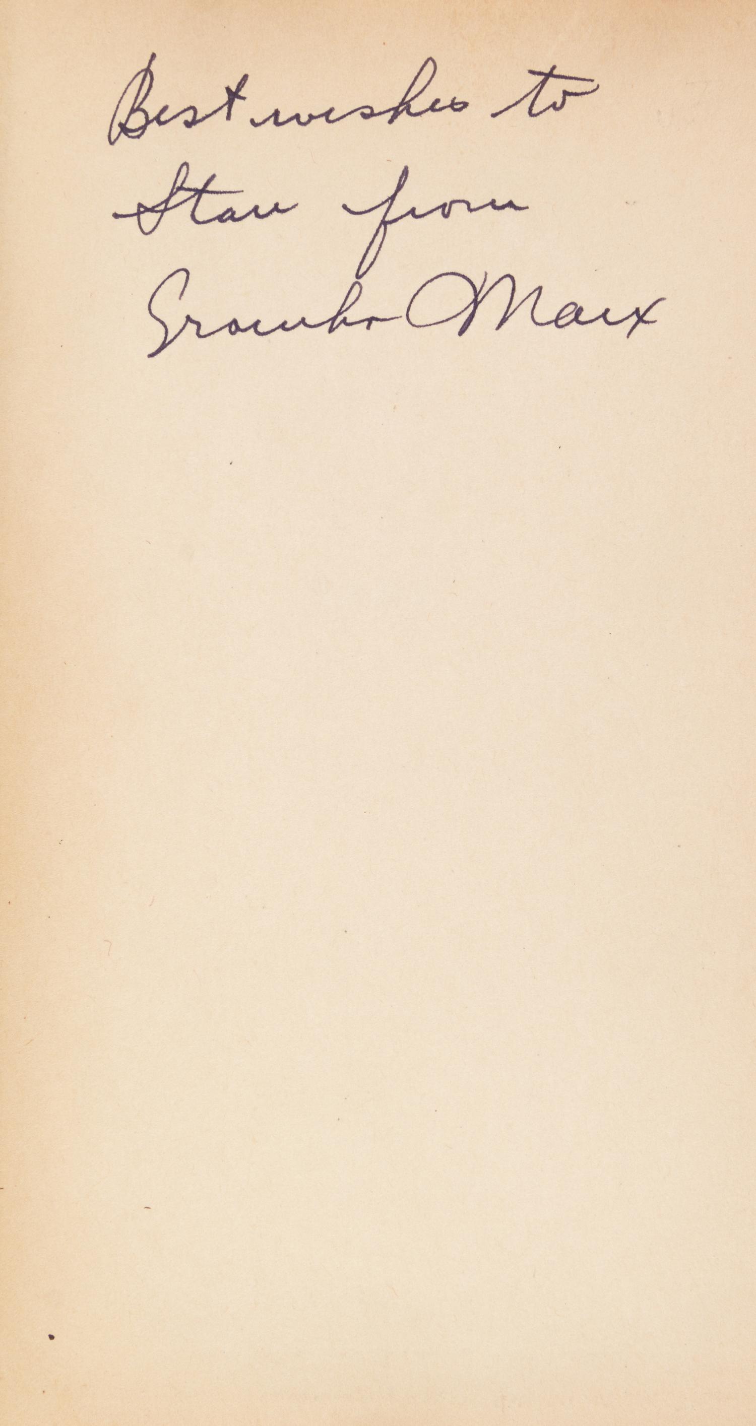 (MARX, GROUCHO) Beds. New York, 1930. Inscribed by Marx.