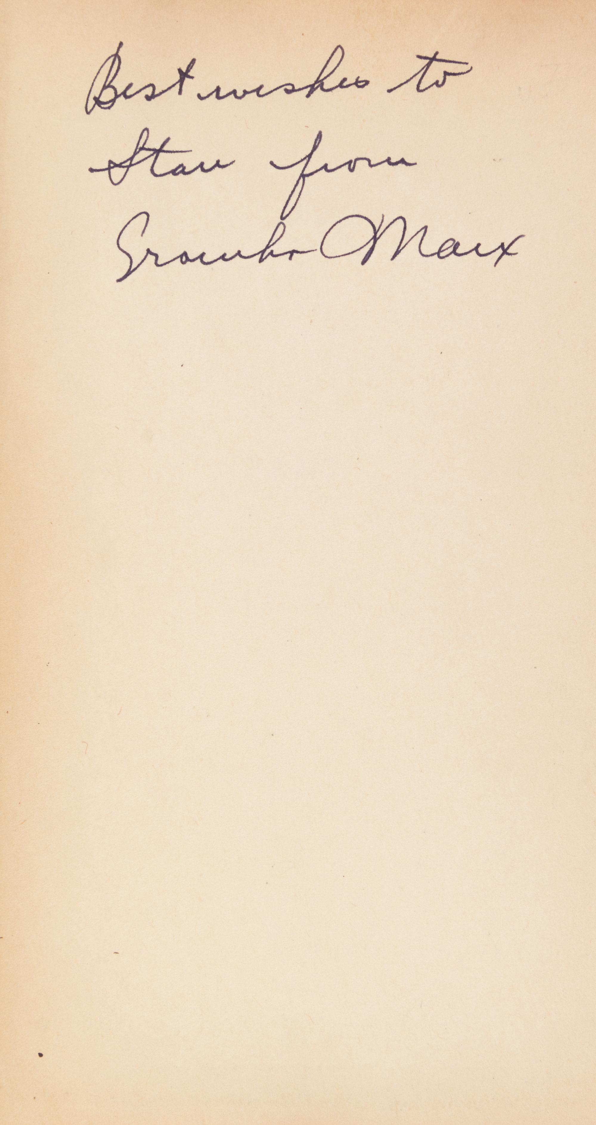 (MARX, GROUCHO) Beds. New York, 1930. Inscribed by Marx.