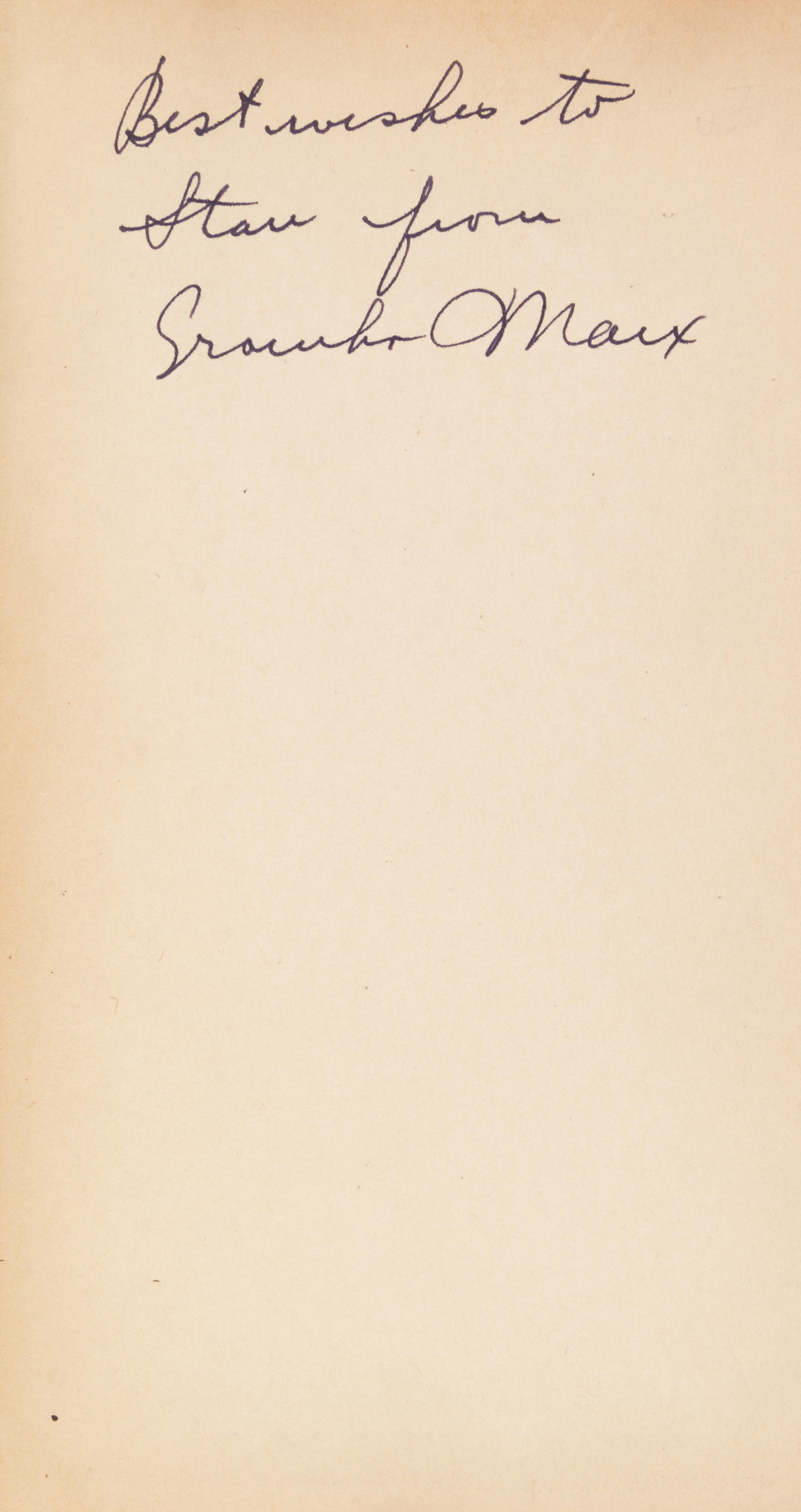 (MARX, GROUCHO) Beds. New York, 1930. Inscribed by Marx.