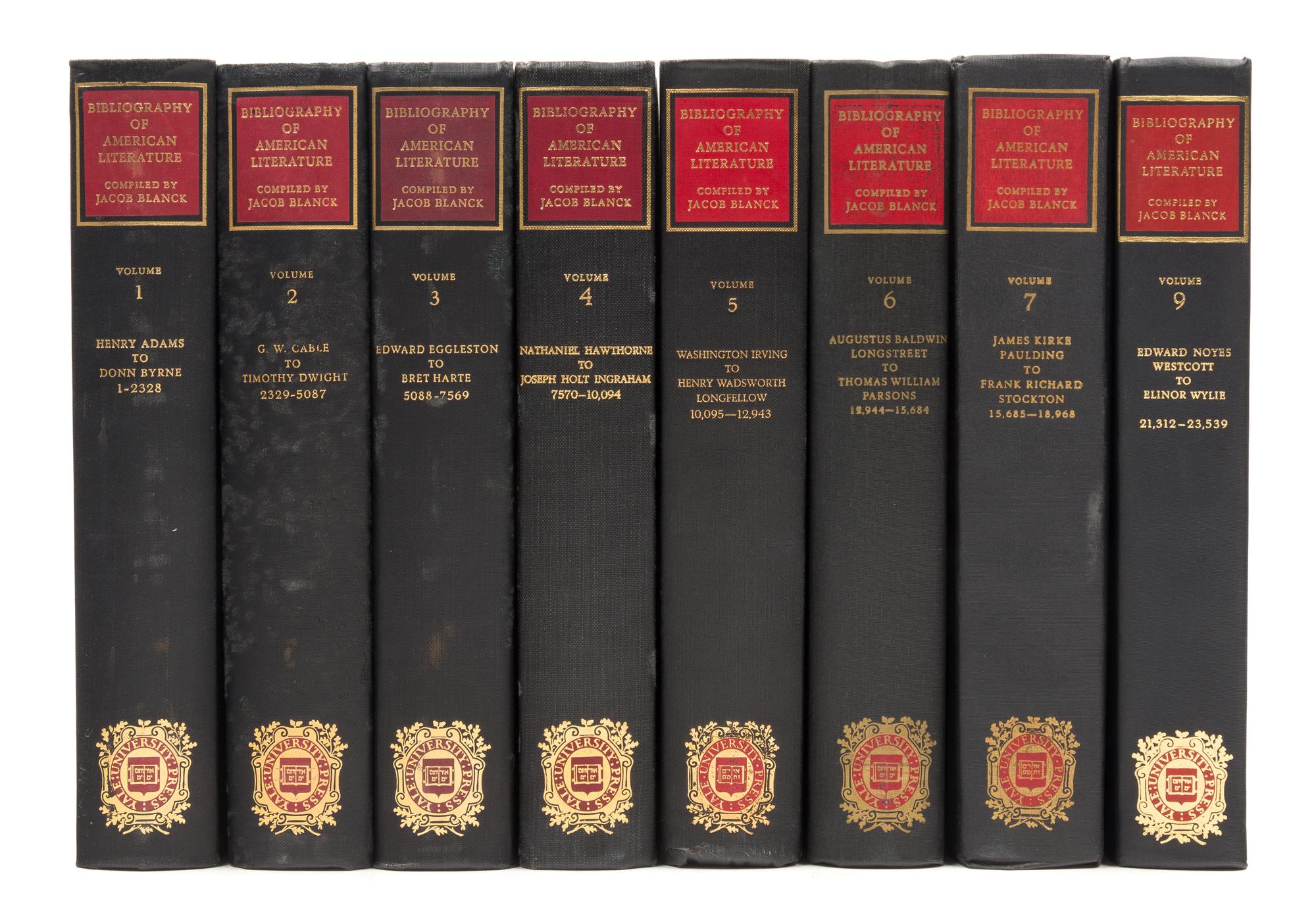 [BIBLIOGRAPHY]. BLANCK, Jacob (1906-1974) (Editor). Bibliography of American Literature. New Haven: Yale University Press, 1955.