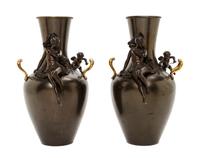 A Pair of French Gilt and Patinated Bronze Vases, Height 10 1/4 inches.
