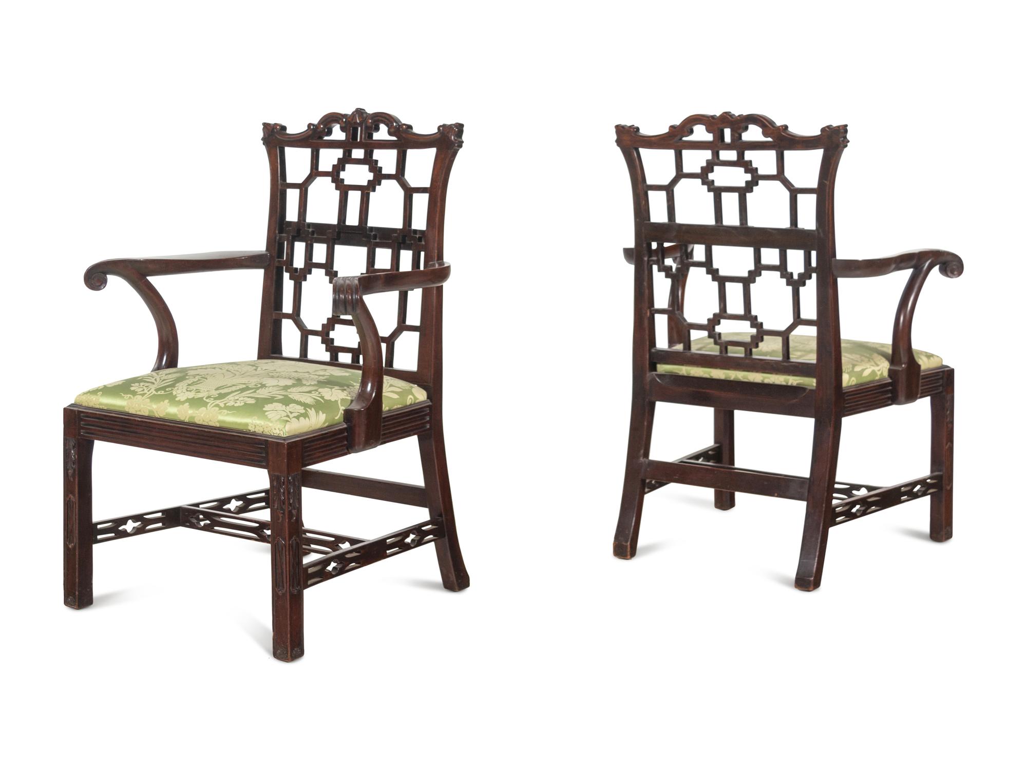 A Pair of Chinese Chippendale Style Mahogany Armchairs