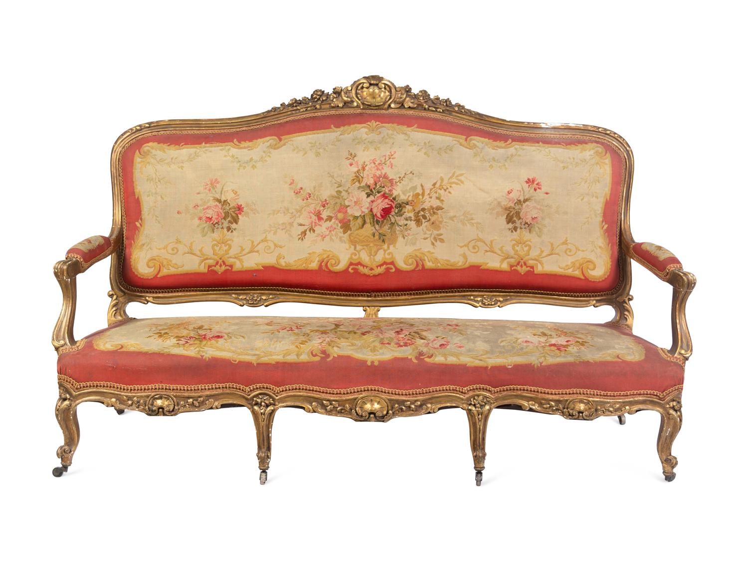 A Louis XV Style Giltwood Three-Piece Salon Suite