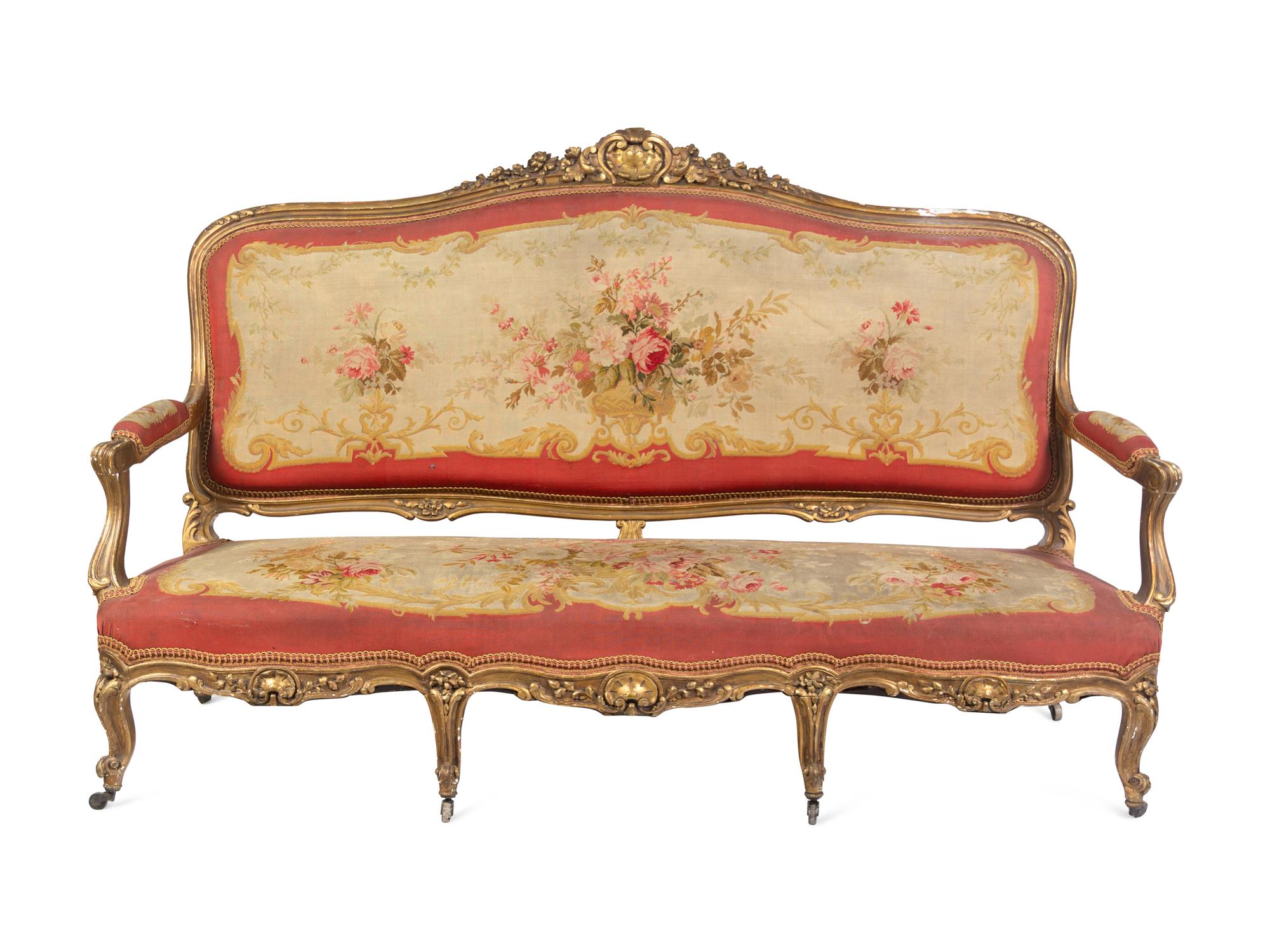 A Louis XV Style Giltwood Three-Piece Salon Suite