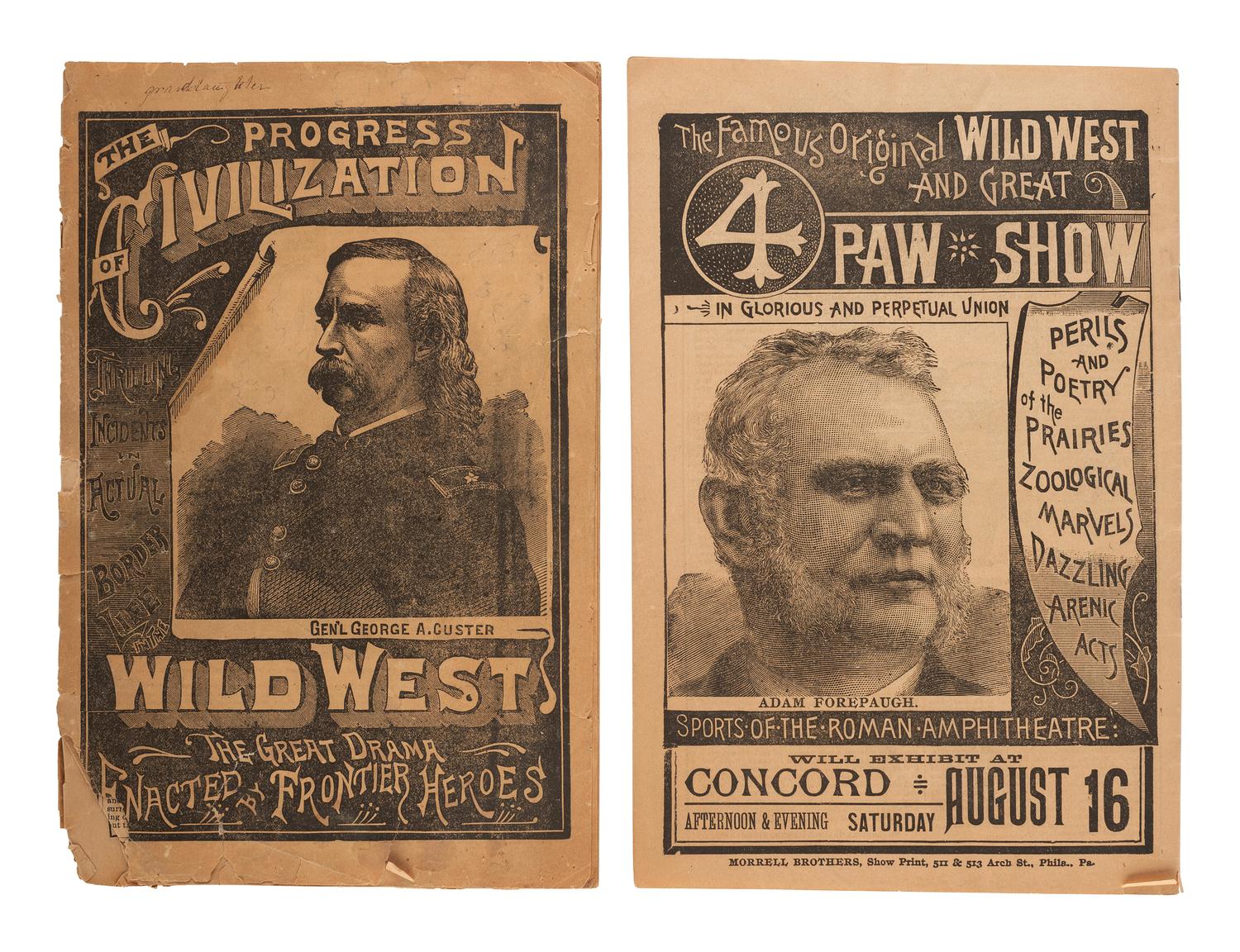 [WILD WEST SHOWS] Programs for Forepaugh Wild West. [ With :] Letter opener and cast iron Buffalo Bill figurine.