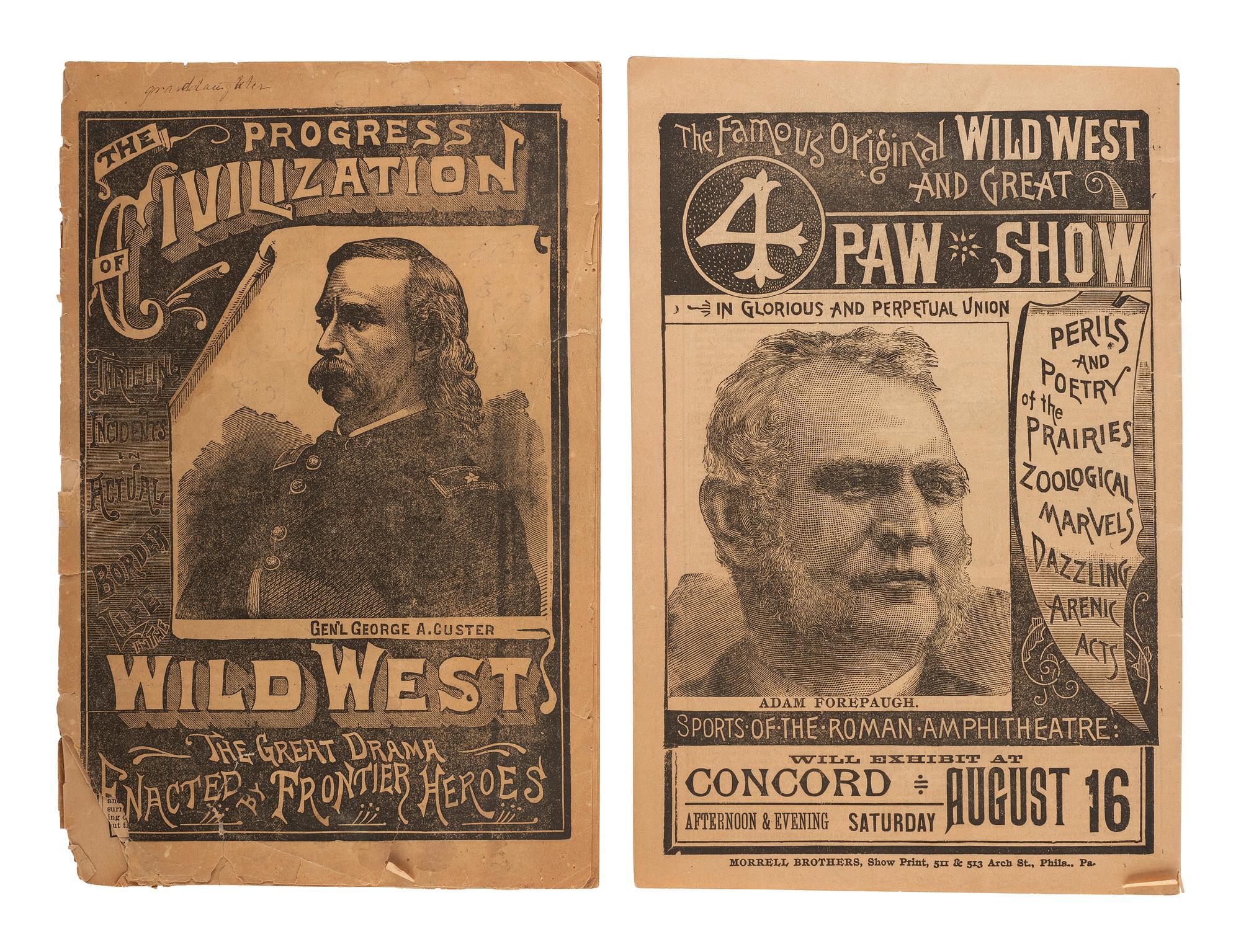 [WILD WEST SHOWS] Programs for Forepaugh Wild West. [ With :] Letter opener and cast iron Buffalo Bill figurine.