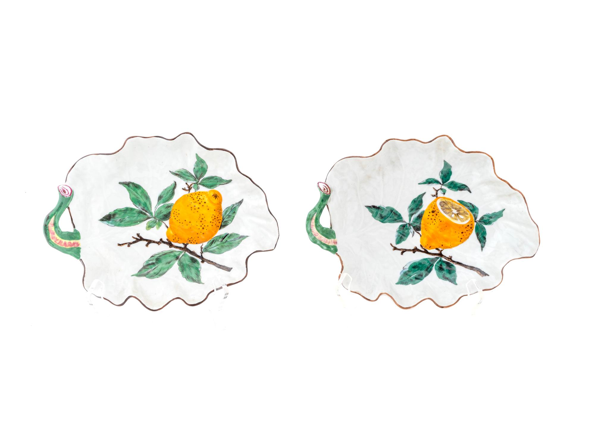 A Pair of Chelsea Porcelain Leaf Form Dishes — 19TH CENTURY