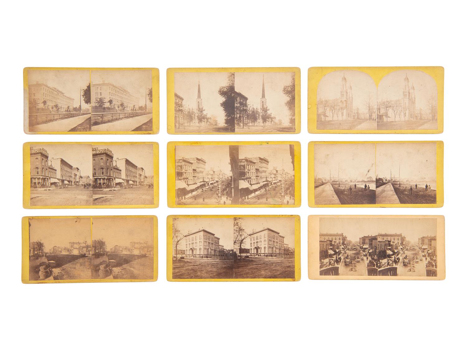 [EARLY PHOTOGRAPHY]. 33 mostly pre-fire stereoviews of Chicago, many by J. CARBUTT.