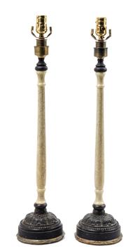 A Pair of Faux Ivory Columnar Form Table Lamps Height 23 inches. — 20TH CENTURY