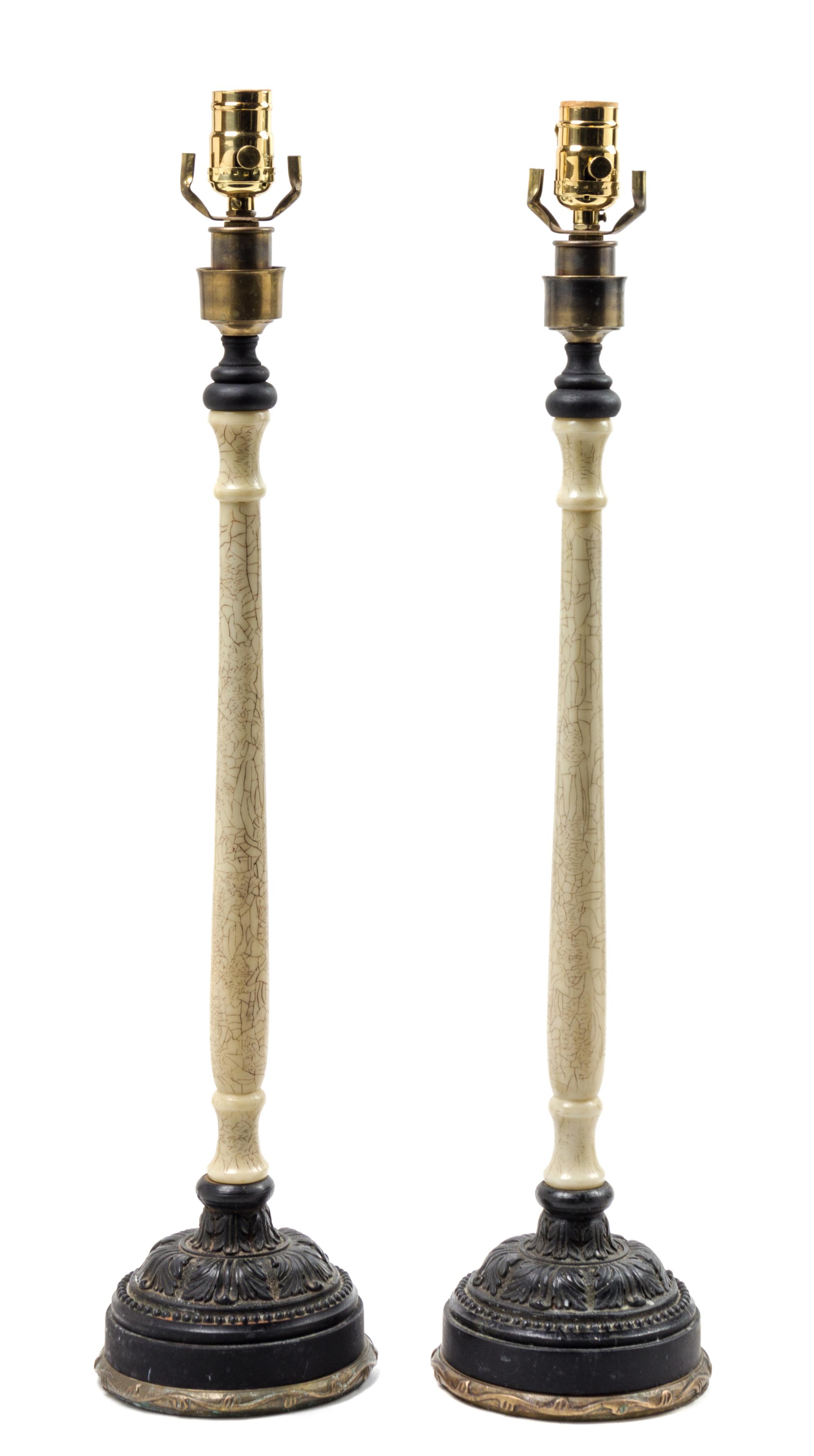 A Pair of Faux Ivory Columnar Form Table Lamps Height 23 inches. — 20TH CENTURY