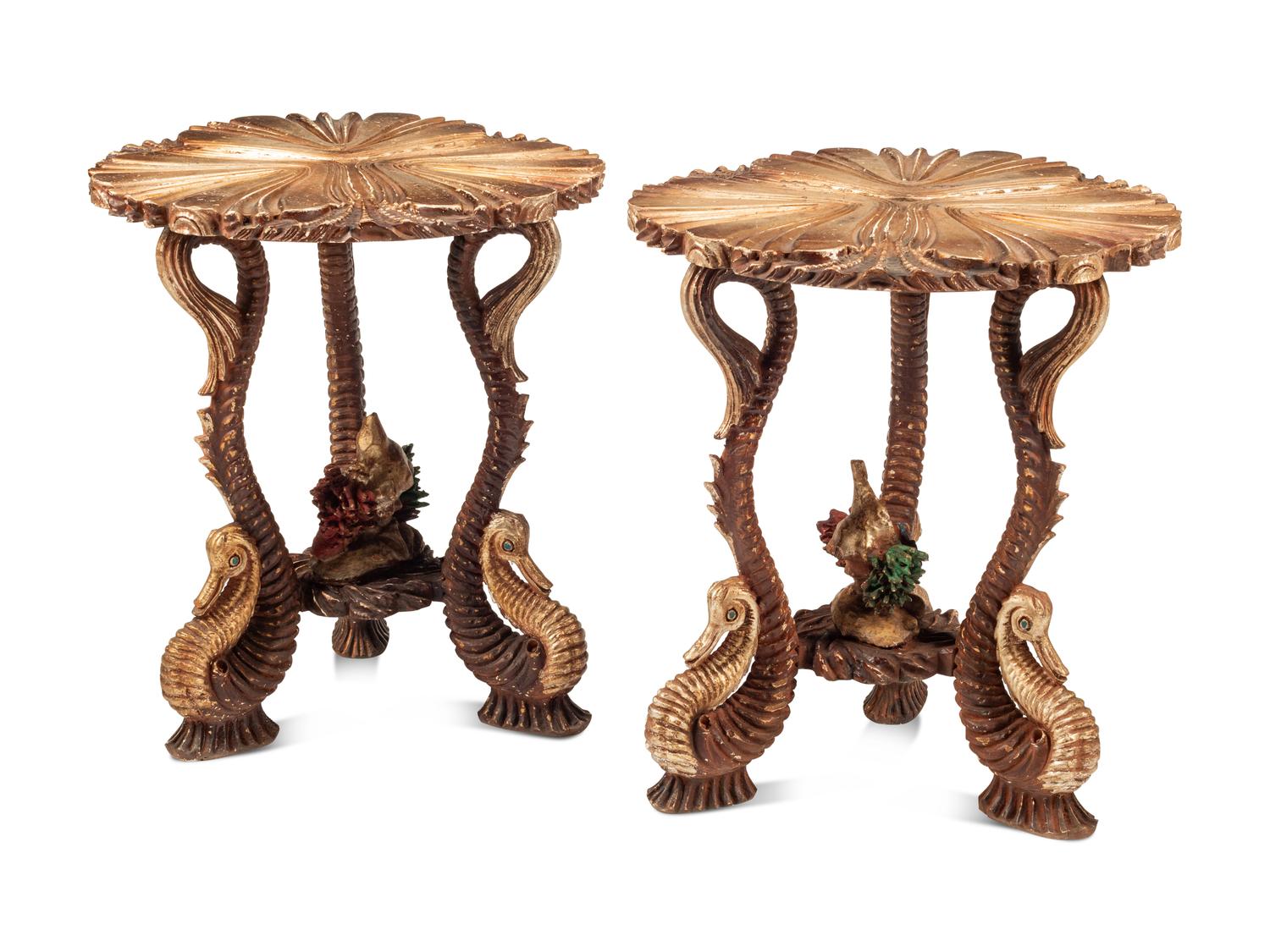 A Pair of Grotto Style Painted Side Tables