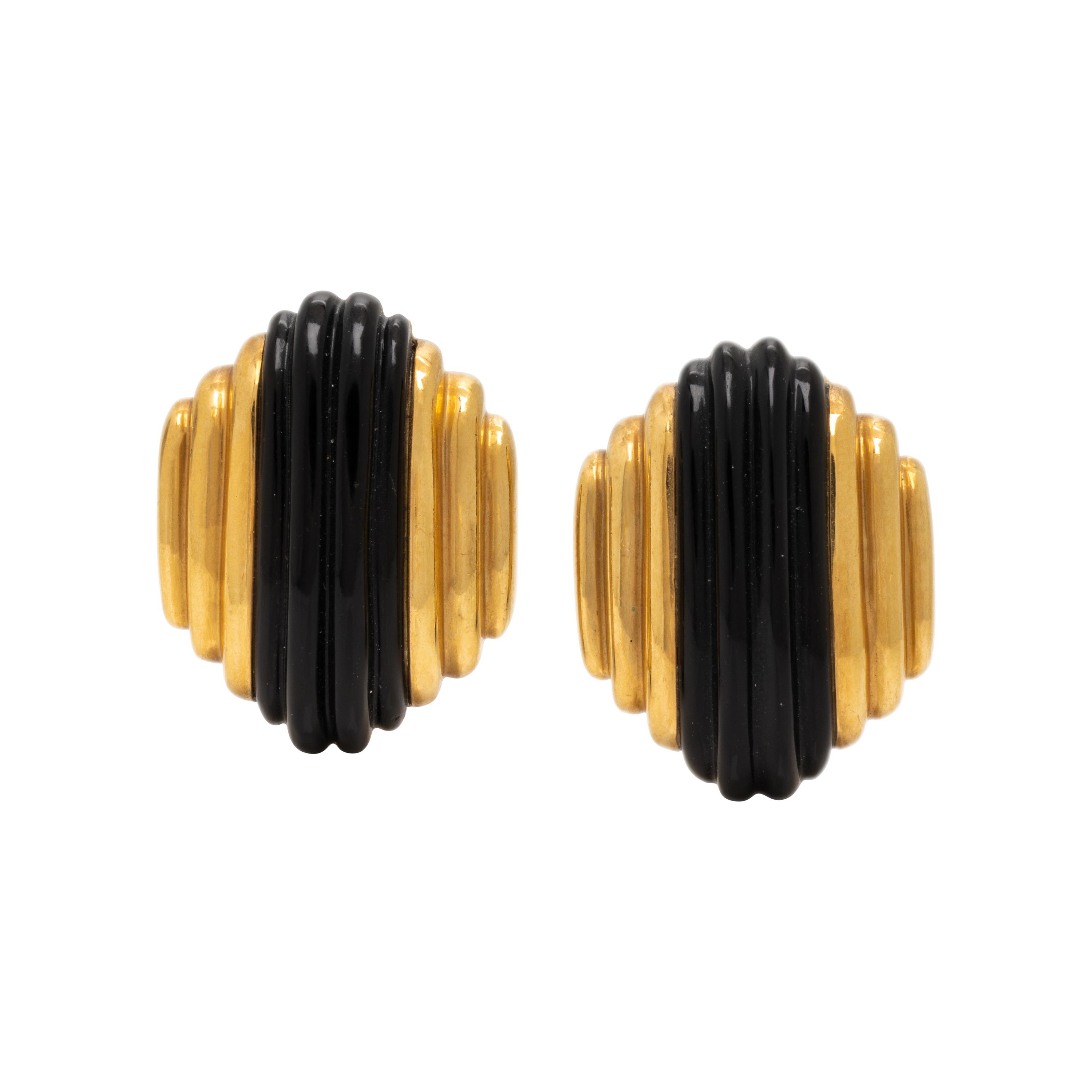 Charles Turi, Onyx and Yellow Gold Earrings