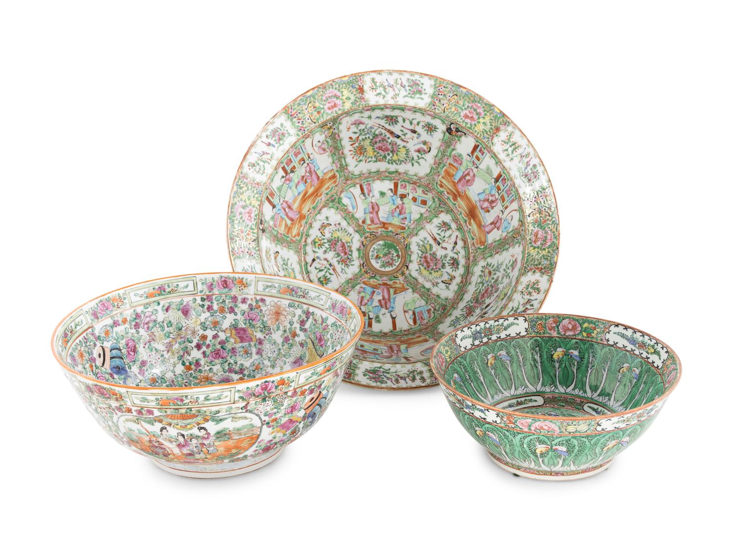 Three Chinese Export Porcelain Punch Bowls