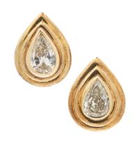 A Pair of 14 Karat Yellow Gold and Diamond Earrings, Jose Hess, 2.90 dwts.