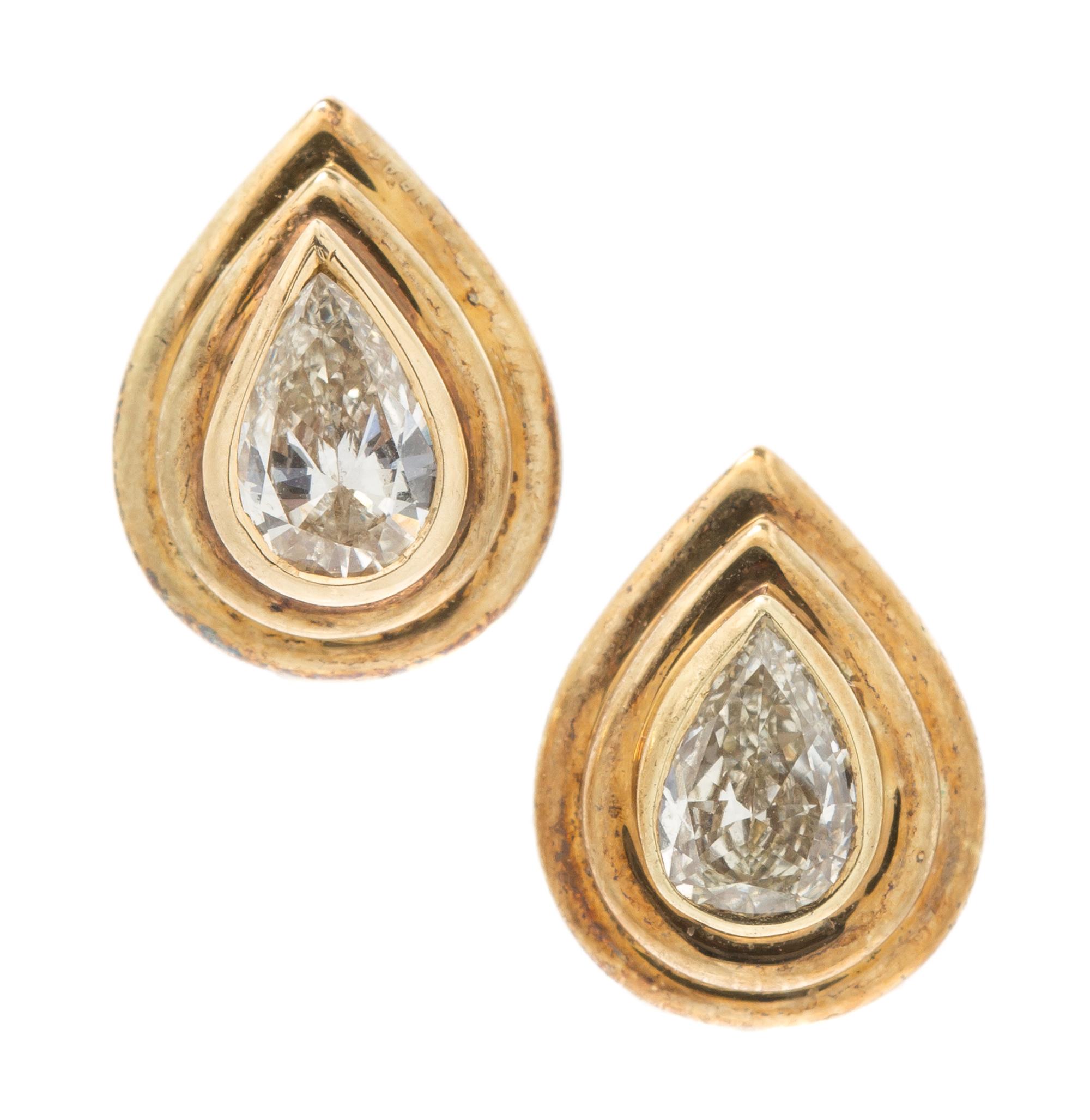 A Pair of 14 Karat Yellow Gold and Diamond Earrings, Jose Hess, 2.90 dwts.