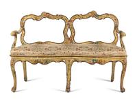 A Venetian Cream and Polychrome Painted Settee