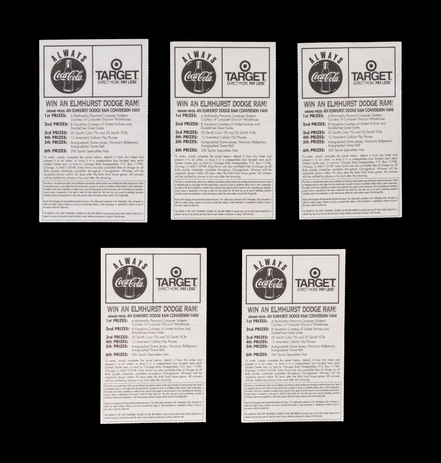 A Group of Five 1998 NBA Playoffs and Finals Michael Jordan Chicago Bulls Last Dance Era Ticket Stubs,
