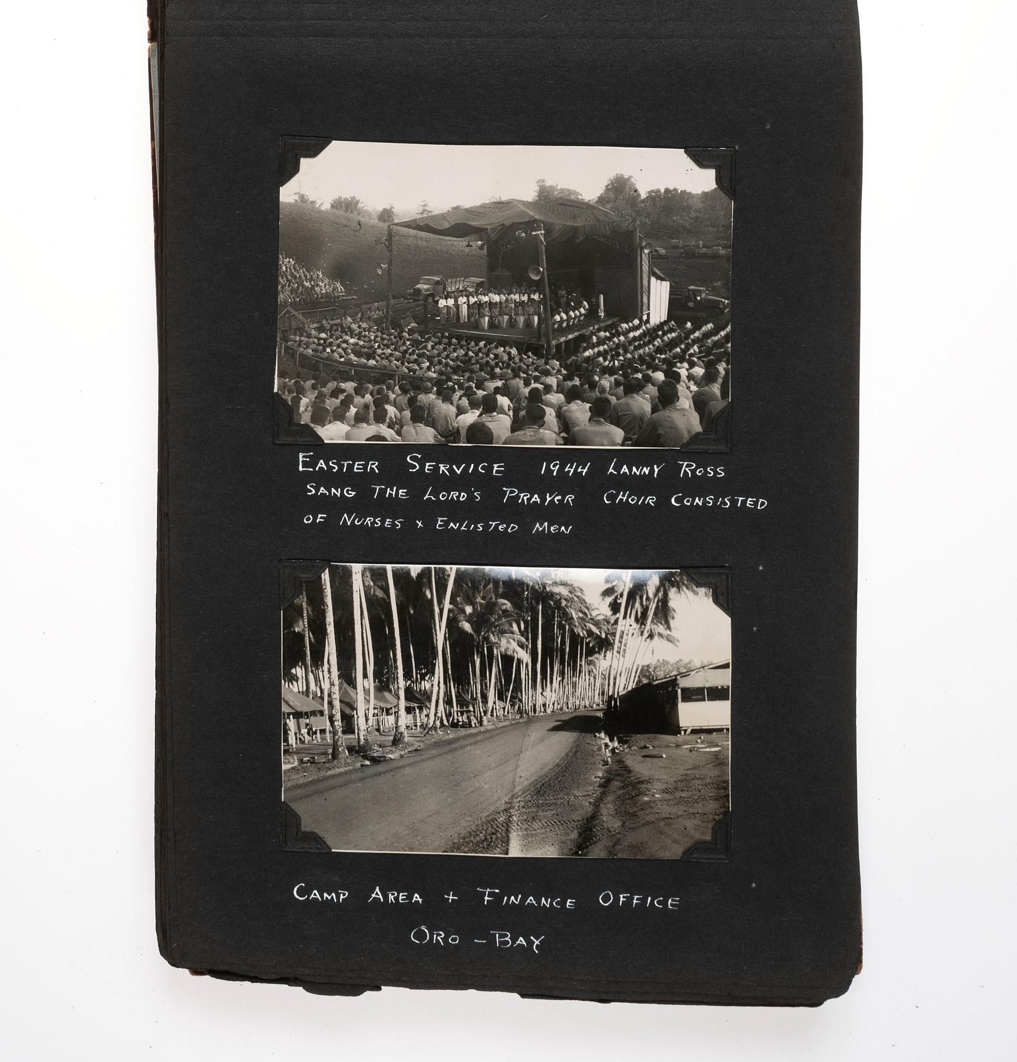 [WORLD WAR II]. Photograph album detailing the experiences of two Indiana military units in the Pacific Theater. Oro Bay, New Guinea, and Tacloban & Leyte, Philippines: n.p., 1944-1945.