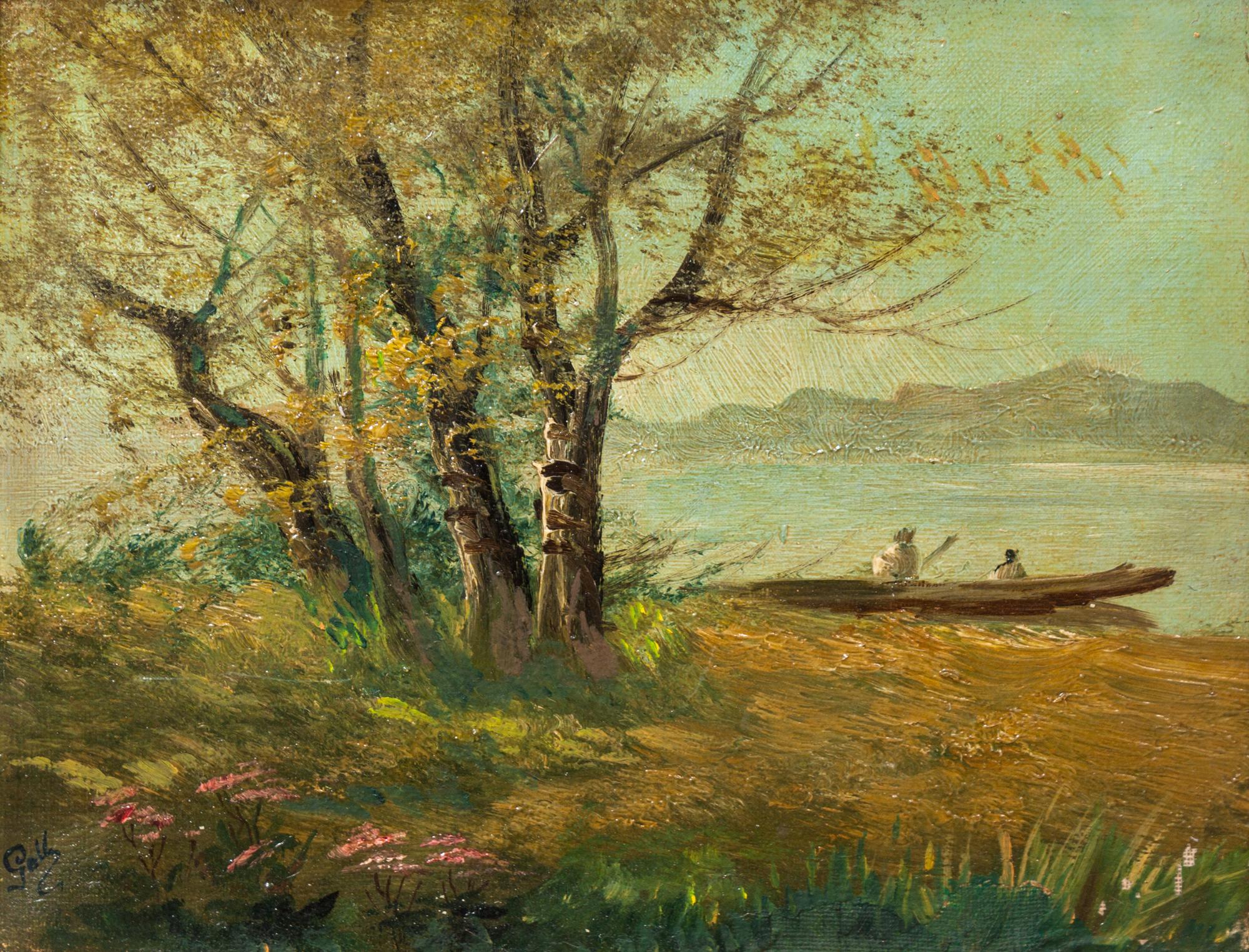 American School, (19th century), Two works: Canoeing on the Lake