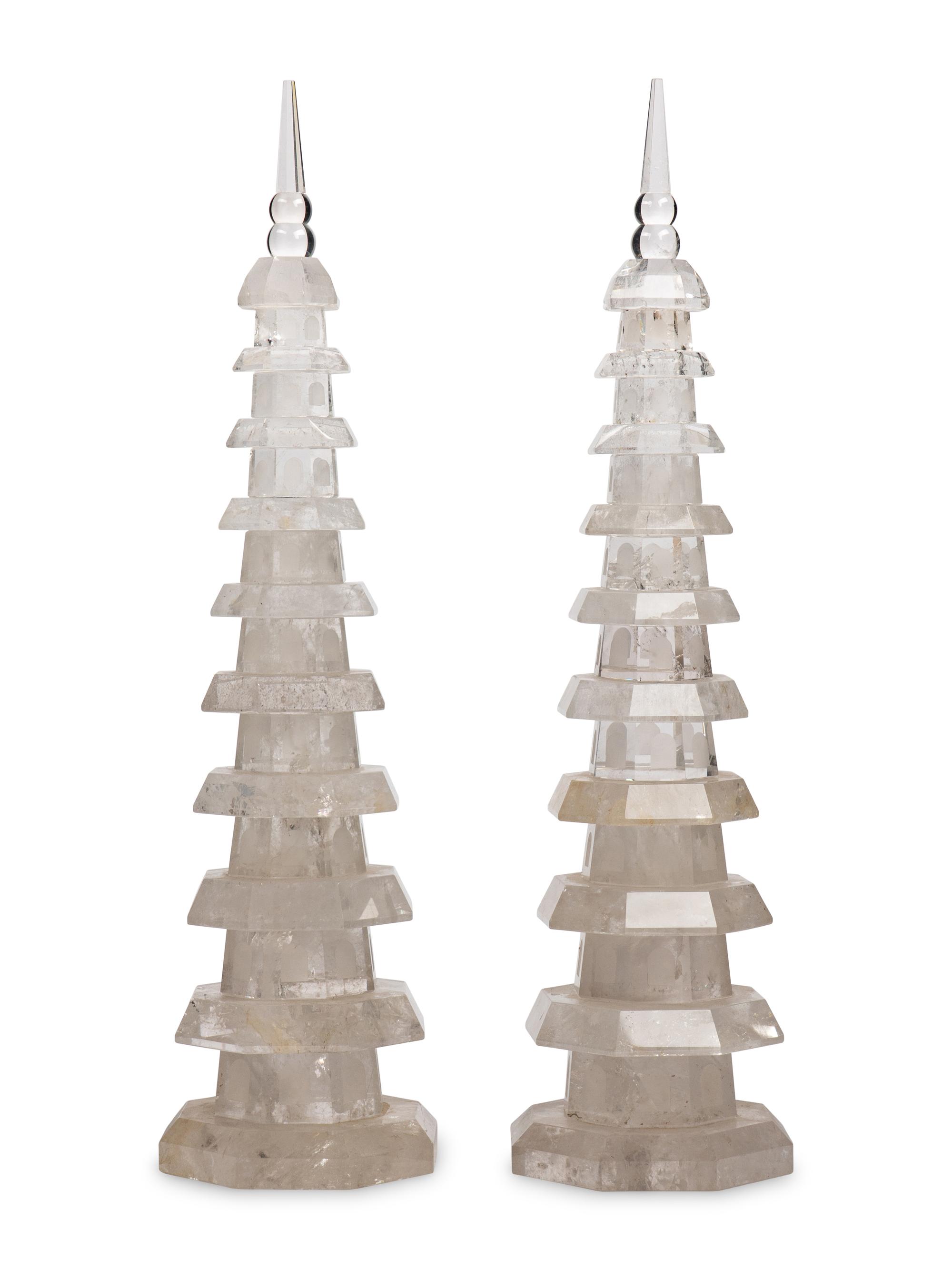 A Pair of Carved Rock Crystal Pagodas