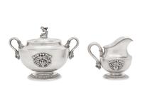 A Fabergé Silver Creamer and Covered Sugar Set