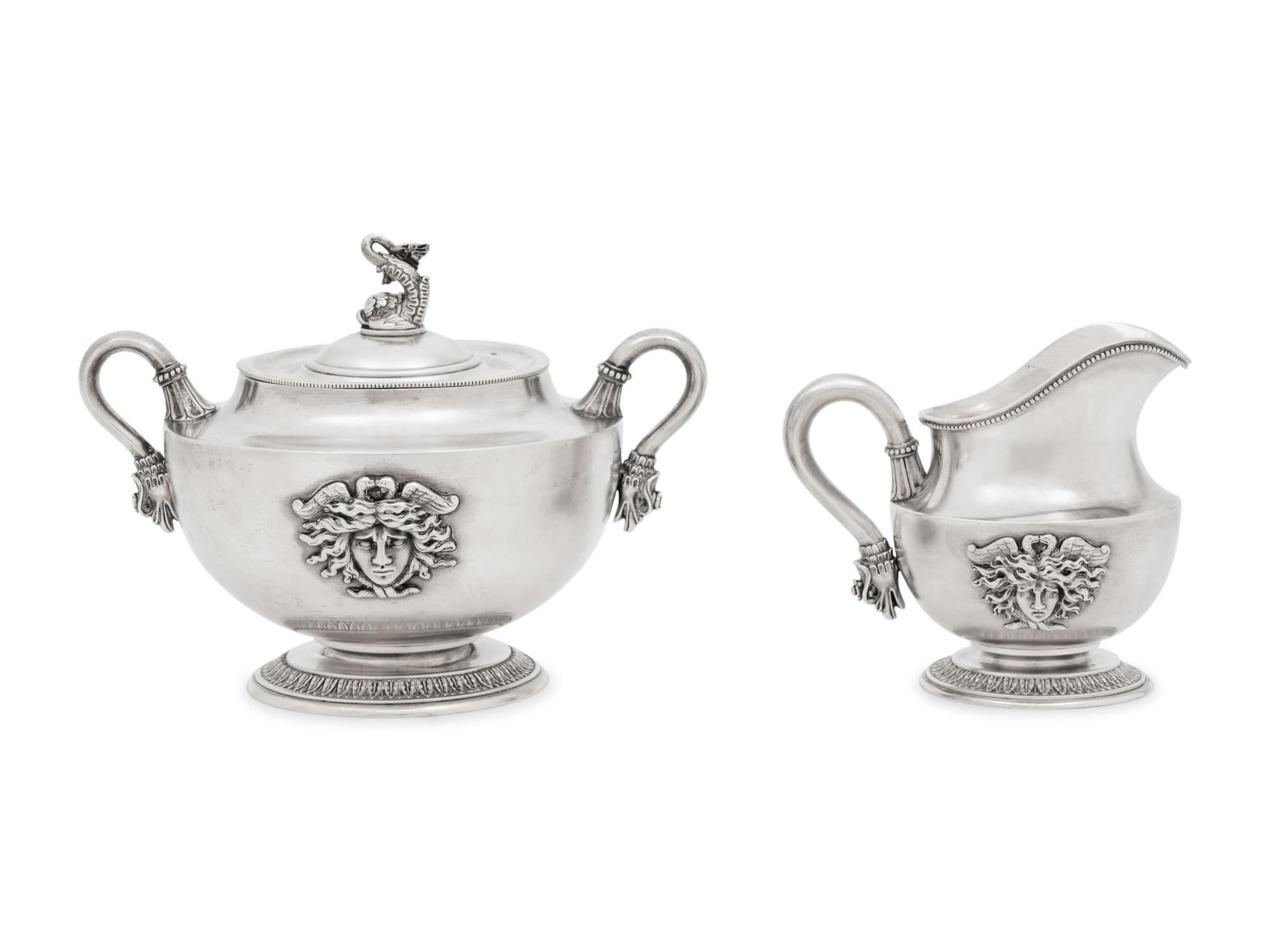 A Fabergé Silver Creamer and Covered Sugar Set