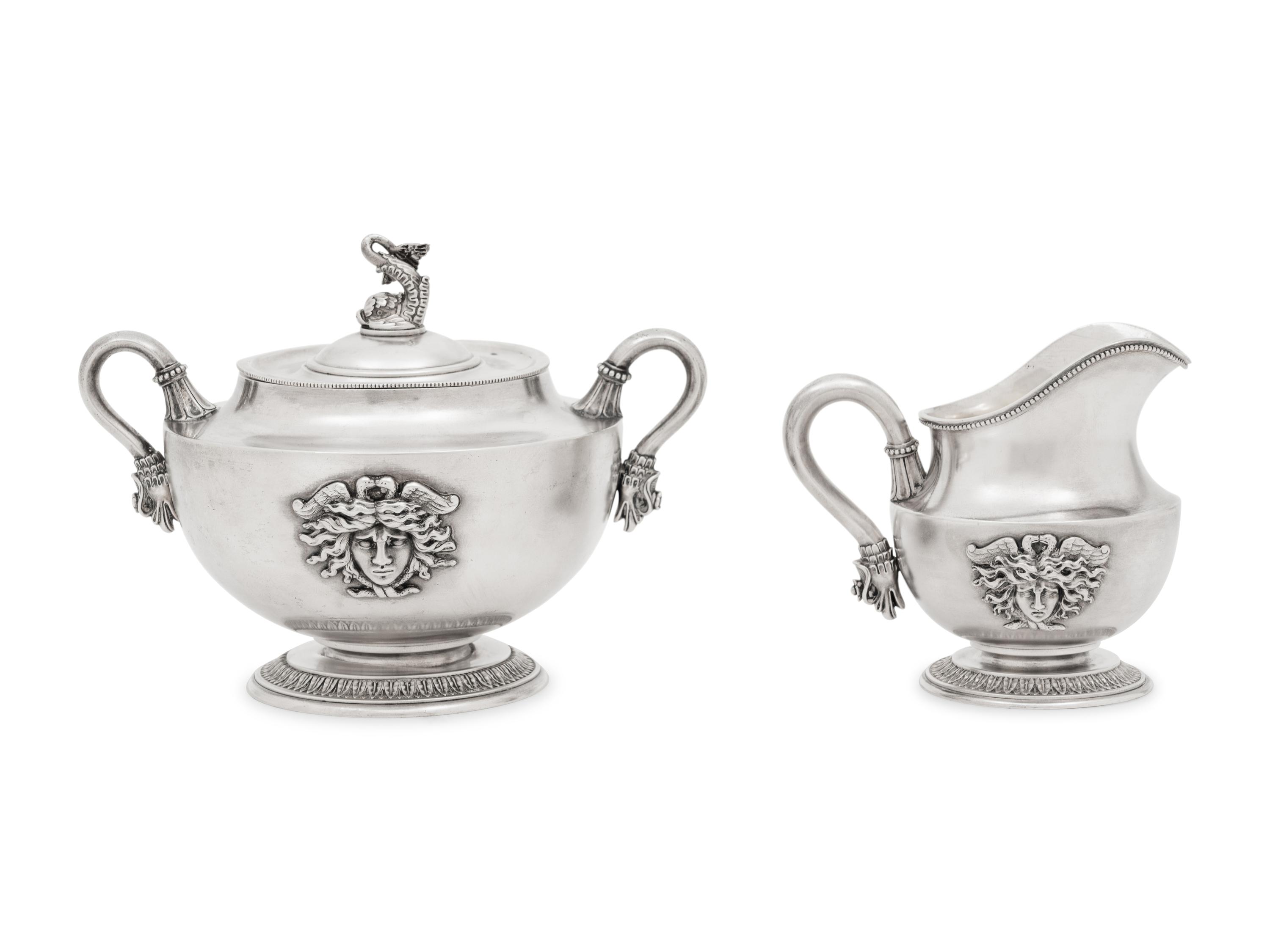 A Fabergé Silver Creamer and Covered Sugar Set