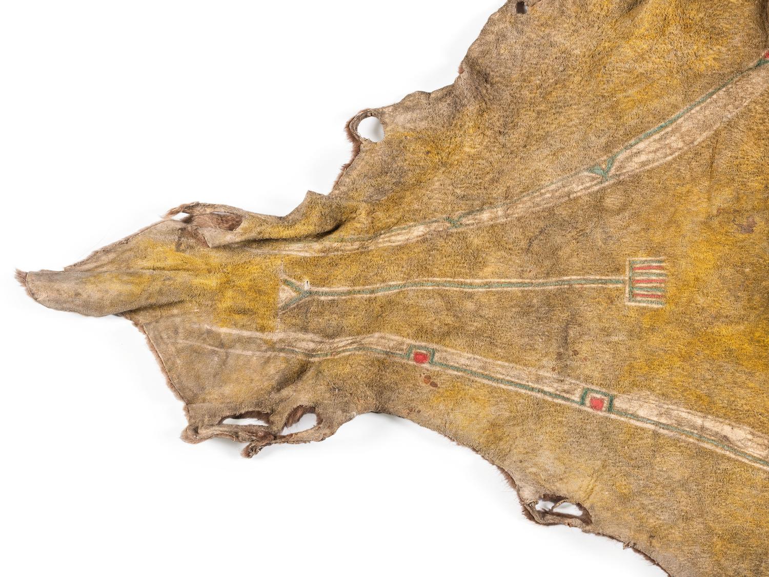 Early Southern Plains Painted Buffalo Hide Robe, Likely Comanche