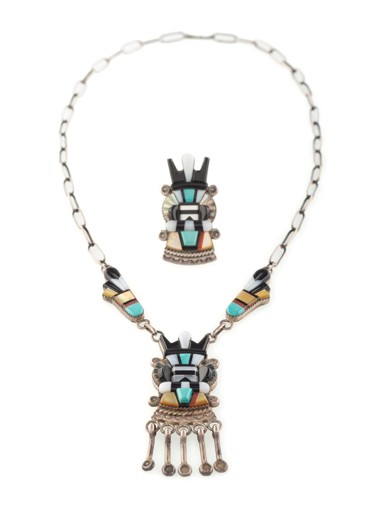 Silver and Mosaic Inlay Katsina Necklace AND Ring
