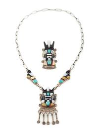 Silver and Mosaic Inlay Katsina Necklace AND Ring
