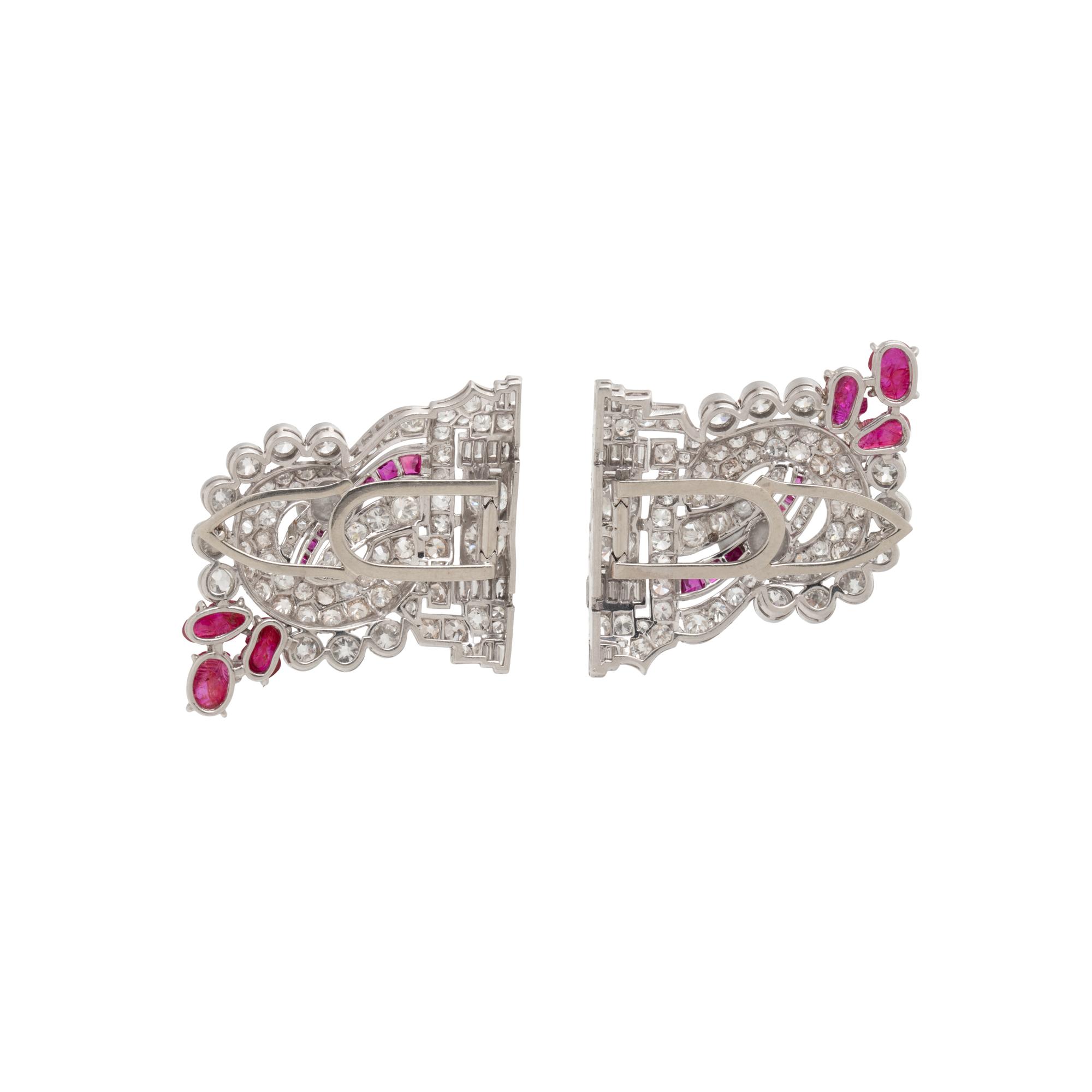 ART DECO, DIAMOND AND RUBY DRESS CLIPS