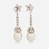 A Pair of 14K White Gold, Pearl, and Diamond Earrings