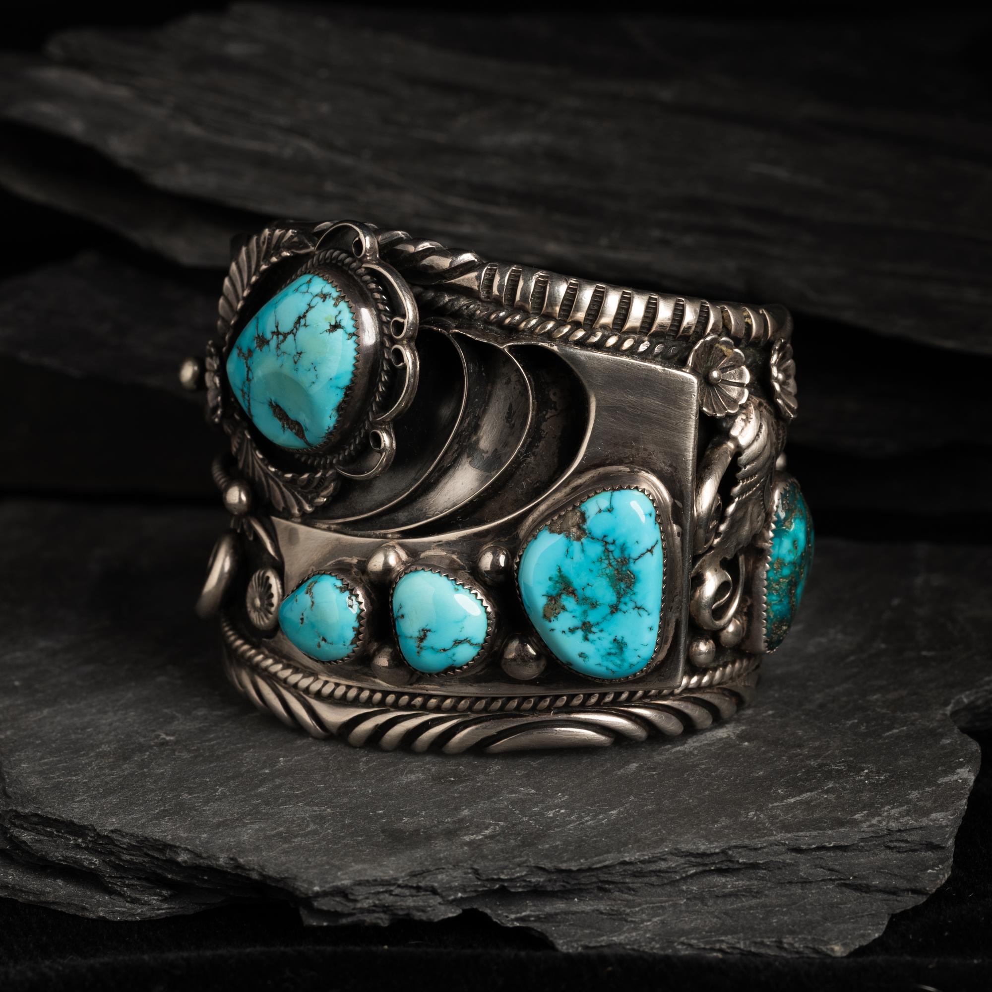 Large Navajo Silver and Turquoise Cuff Bracelet