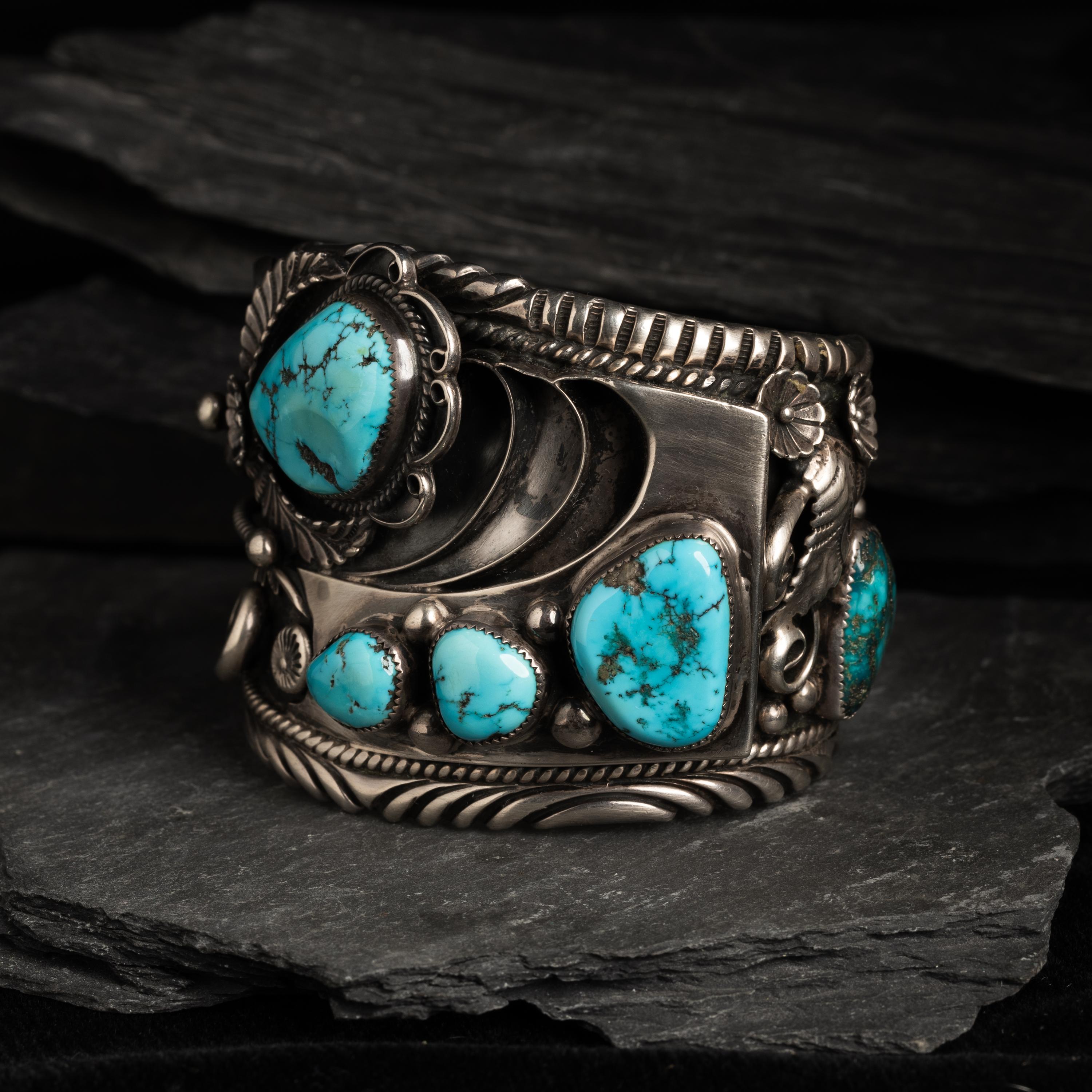 Large Navajo Silver and Turquoise Cuff Bracelet