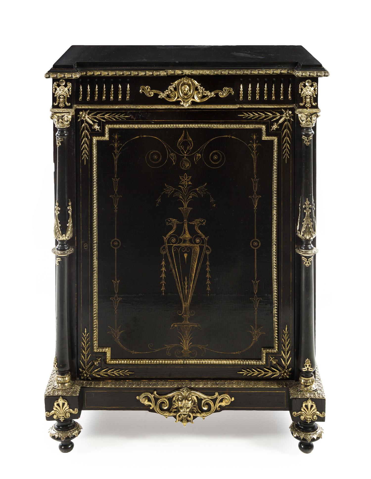 A Napoleon III Style Ebony Veneered Meuble d'Appui Height 44 1/2 x width 32 x depth 18 inches. — LATE 19TH/EARLY 20TH CENTURY