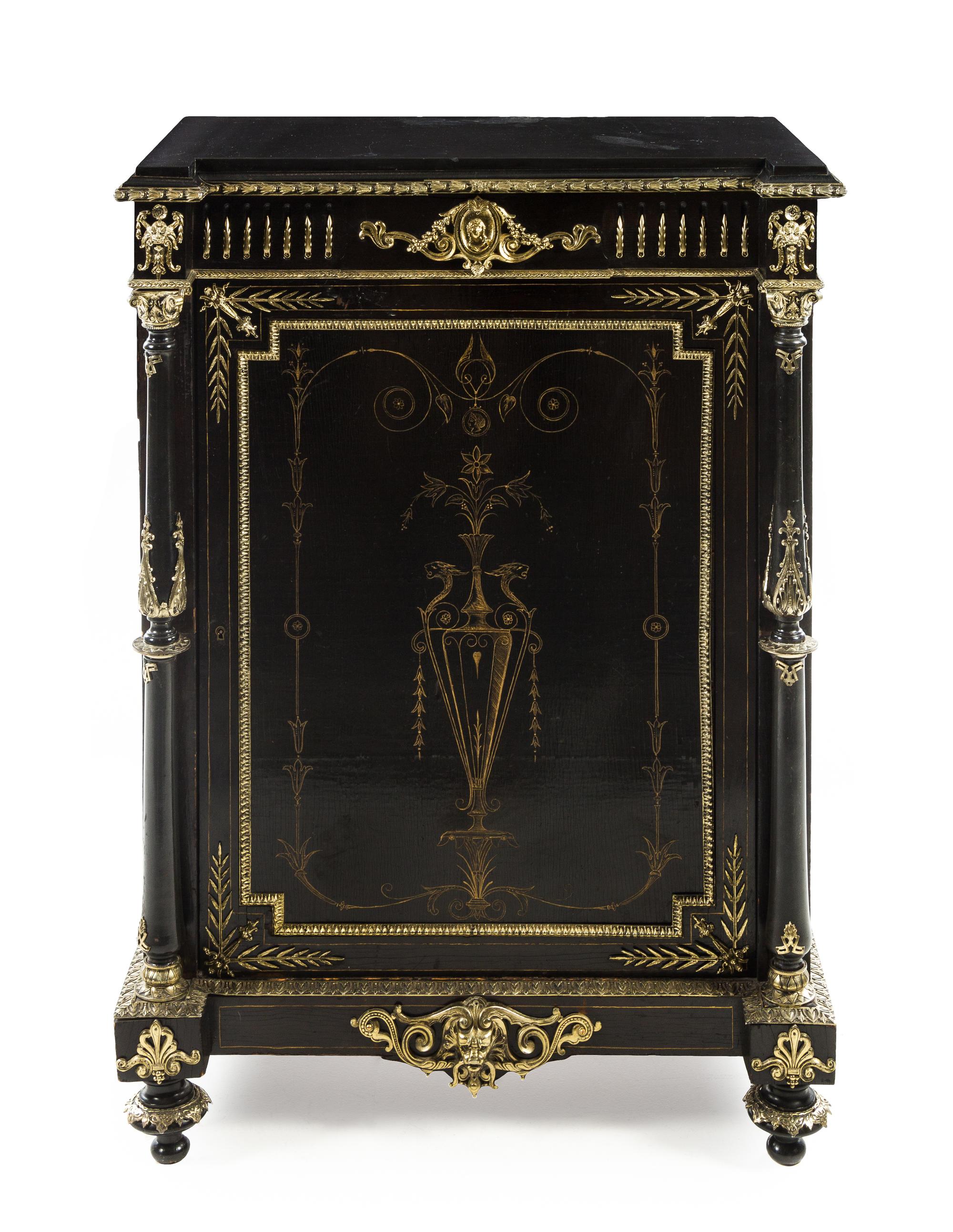 A Napoleon III Style Ebony Veneered Meuble d'Appui Height 44 1/2 x width 32 x depth 18 inches. — LATE 19TH/EARLY 20TH CENTURY