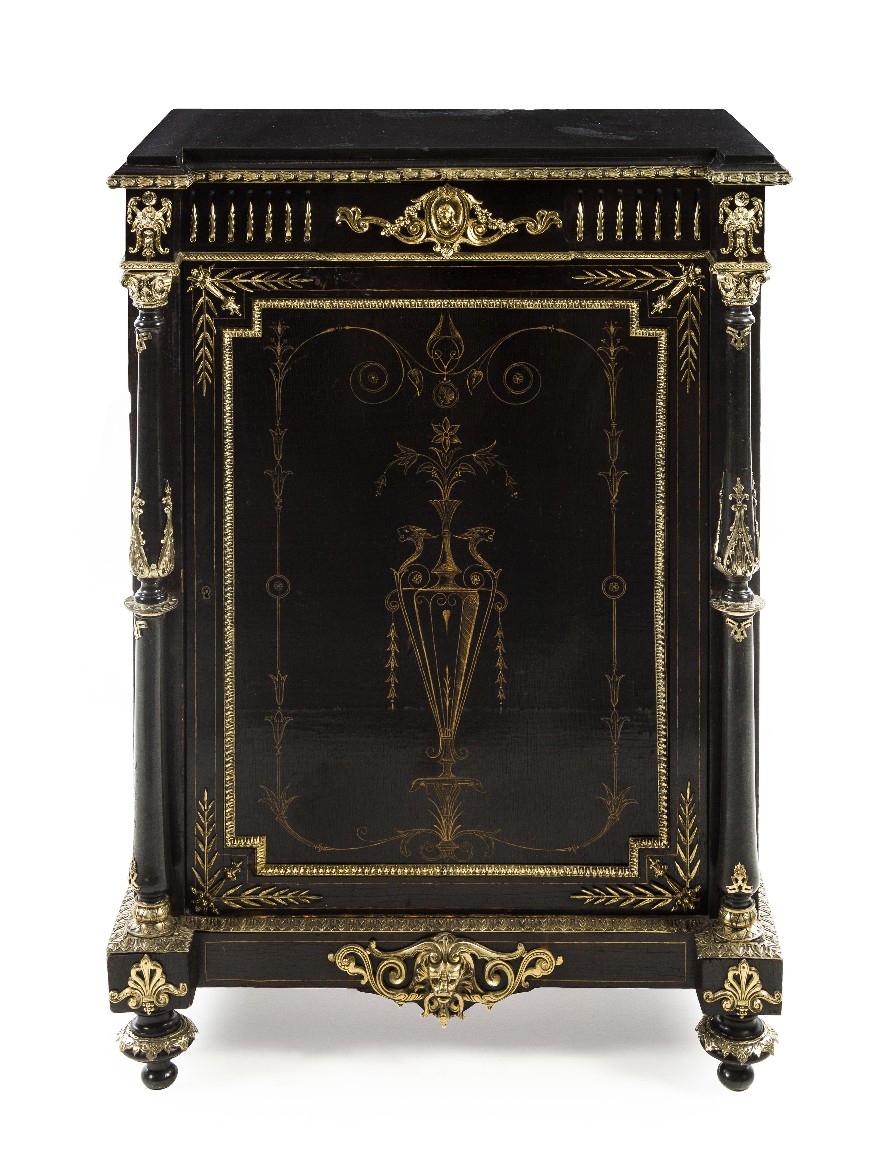 A Napoleon III Style Ebony Veneered Meuble d'Appui Height 44 1/2 x width 32 x depth 18 inches. — LATE 19TH/EARLY 20TH CENTURY