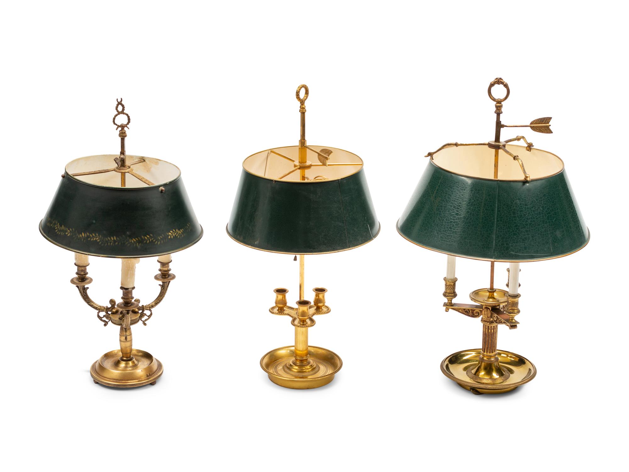 Three Empire Style Gilt Metal Bouillotte Lamps