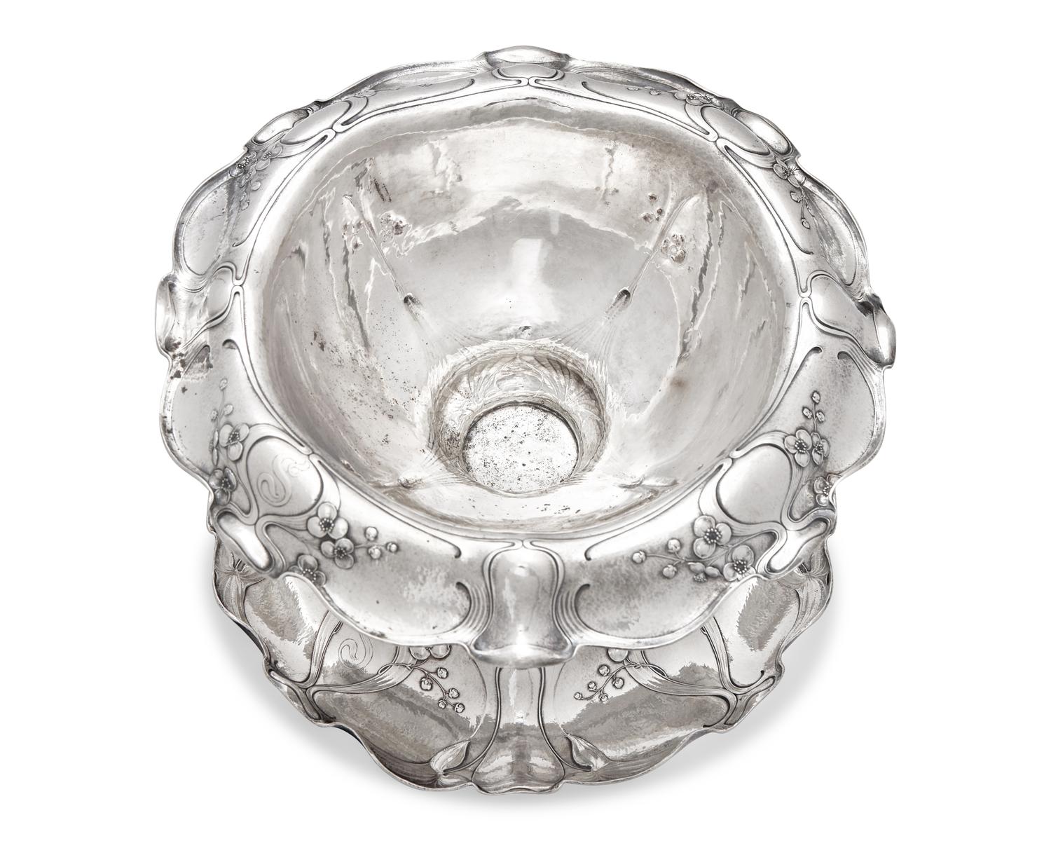 An Art Nouveau Martelé Silver Centerpiece Bowl And Plateau