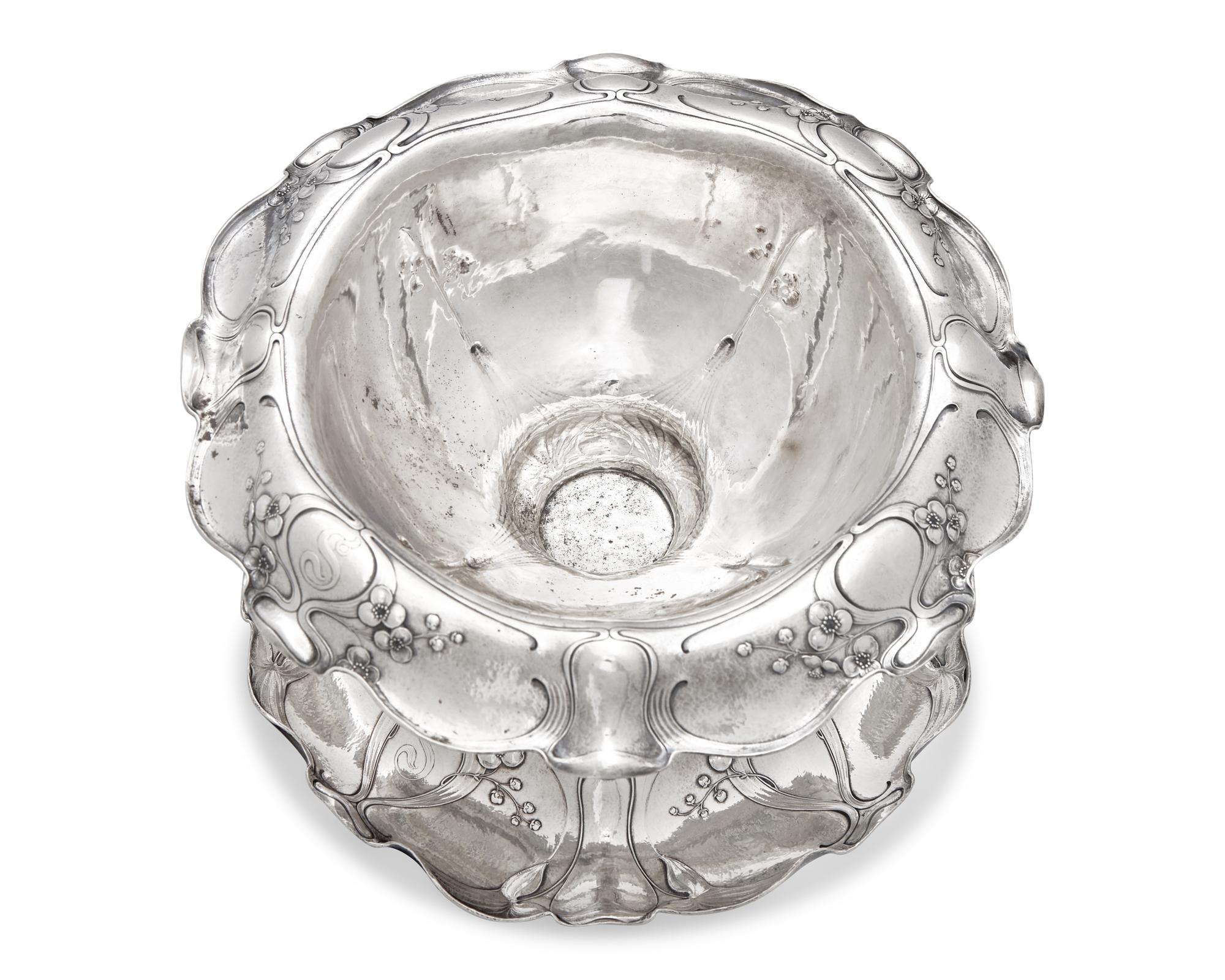 An Art Nouveau Martelé Silver Centerpiece Bowl And Plateau