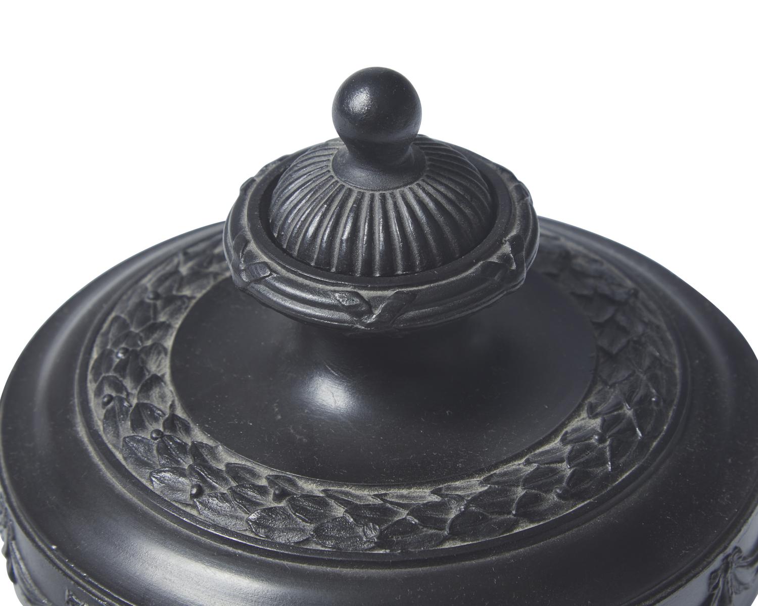 A Wedgwood and Bentley Black Basalt Covered Urn