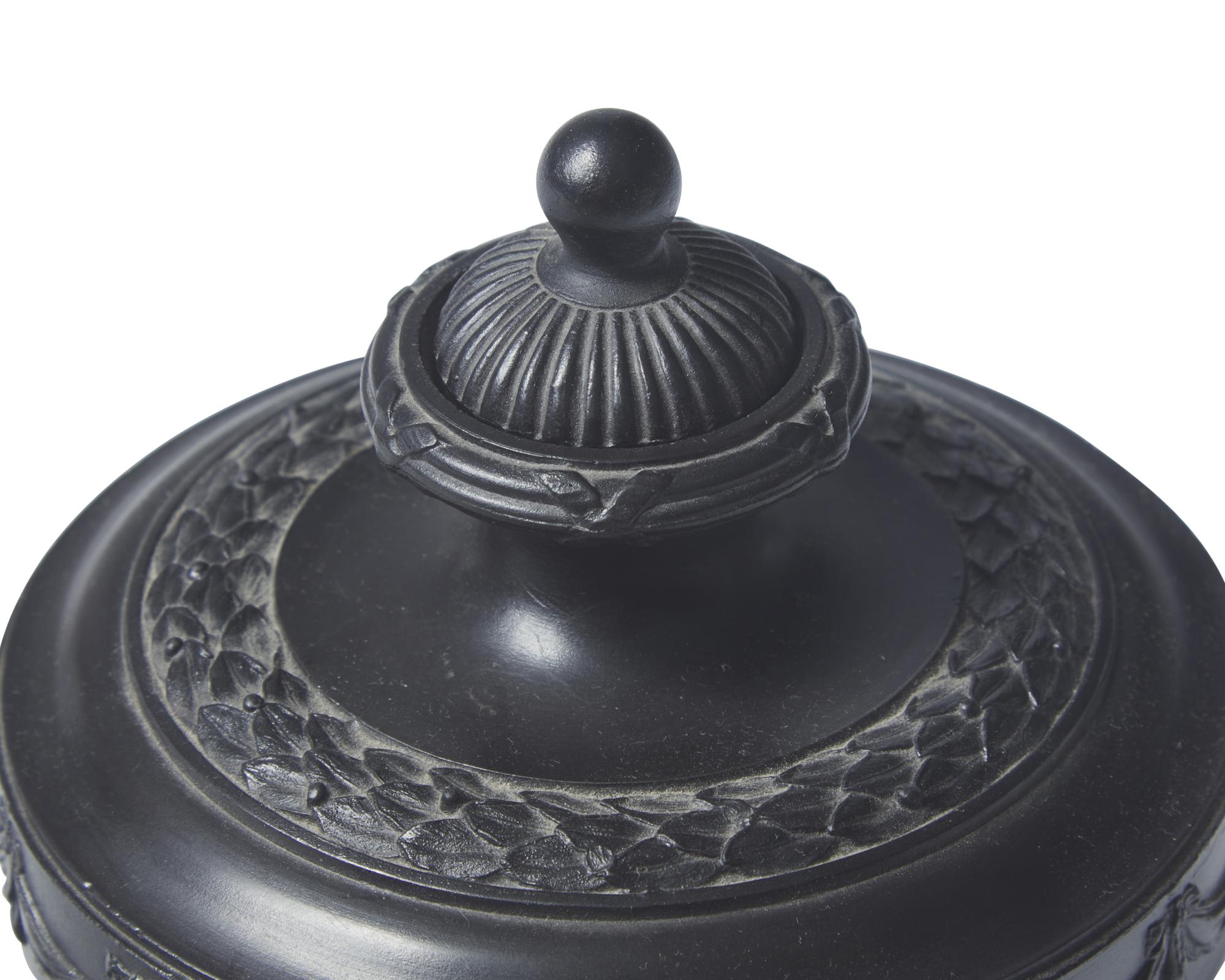 A Wedgwood and Bentley Black Basalt Covered Urn