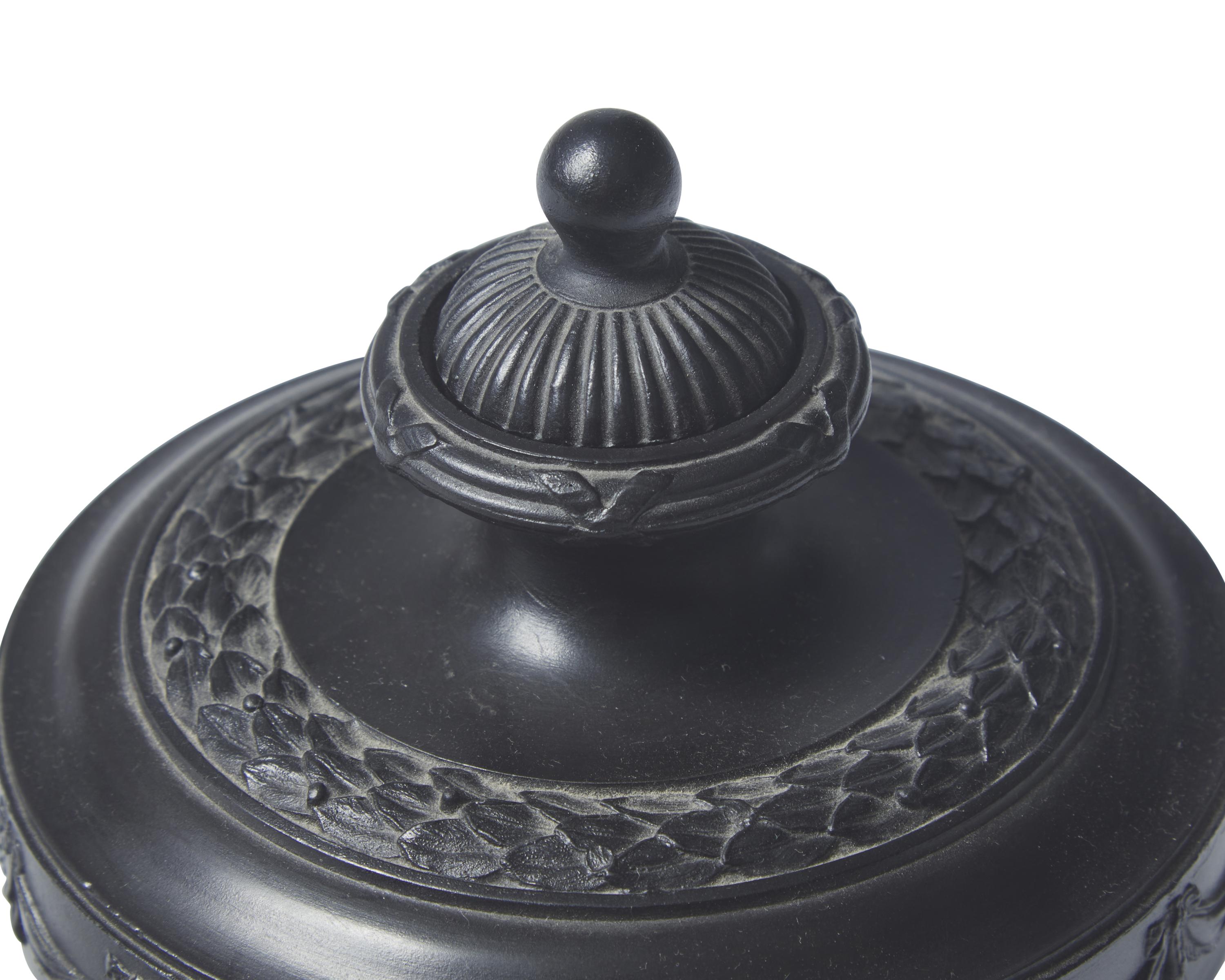 A Wedgwood and Bentley Black Basalt Covered Urn