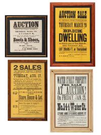 [ADVERTISING] -- [AUCTIONS]. A group of 4 broadsides promoting auctions of various properties and goods, comprising: