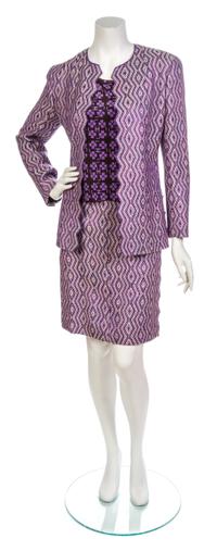 A Chanel Purple and Taupe Diamond Woven Wool Skirt Suit,