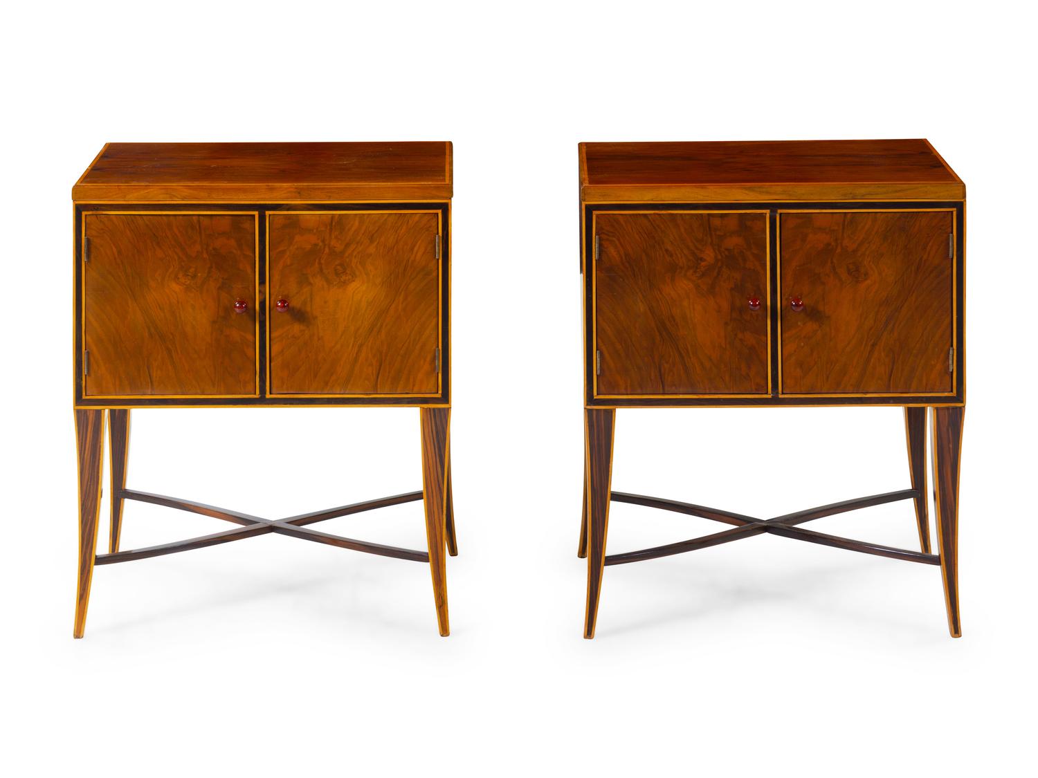 A Pair of Viennese Walnut Side Cabinets