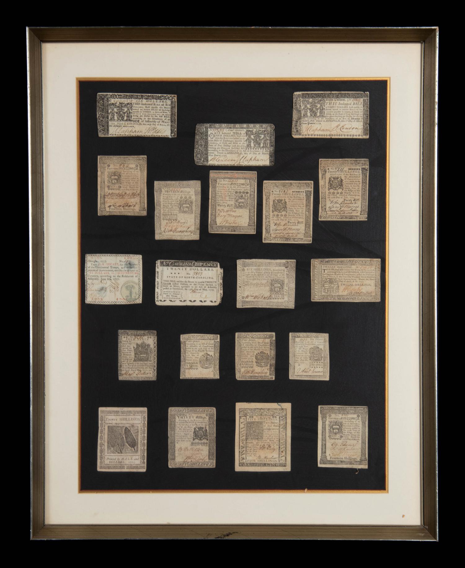 A Collection of Framed American Colonial Paper Money