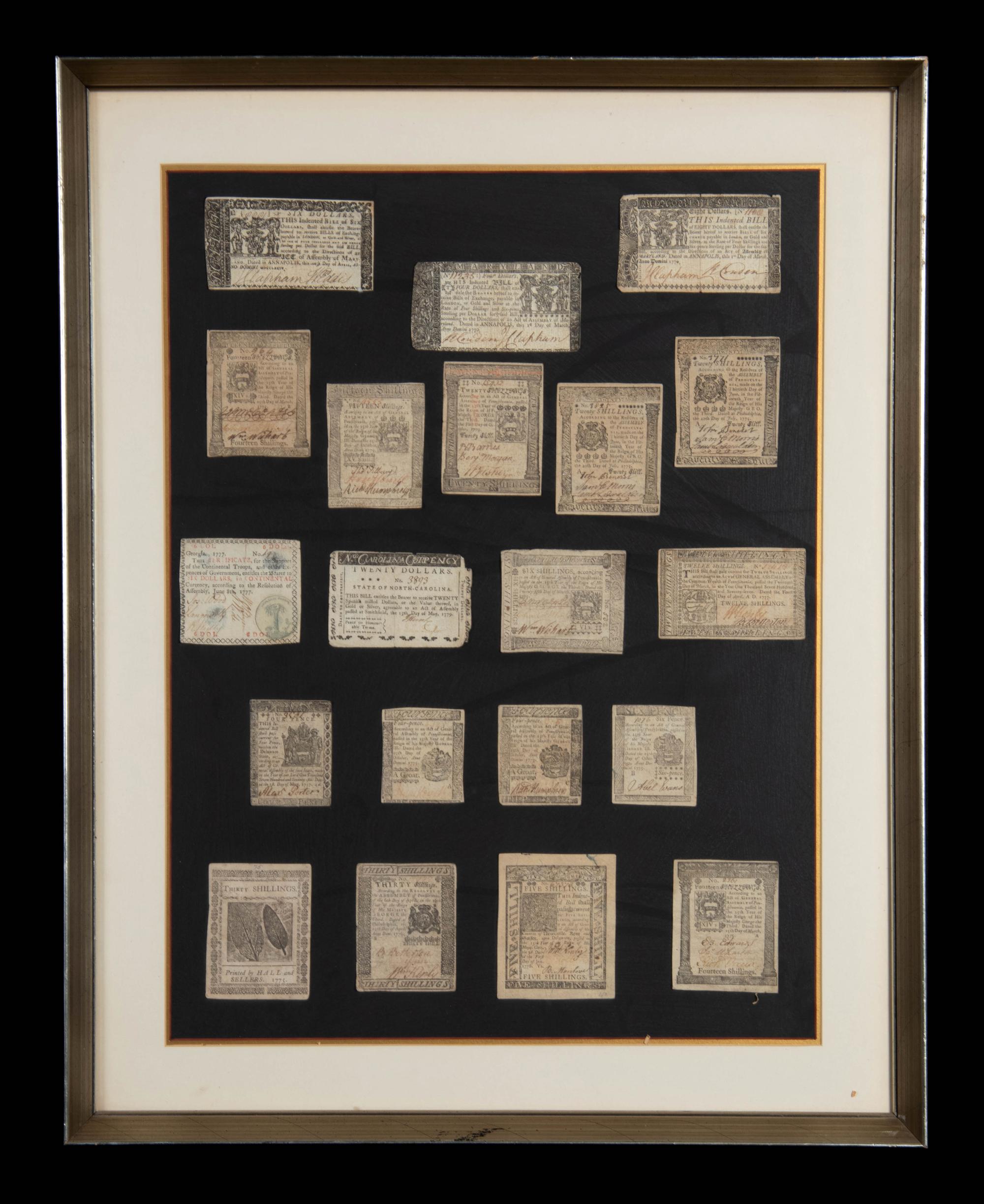 A Collection of Framed American Colonial Paper Money